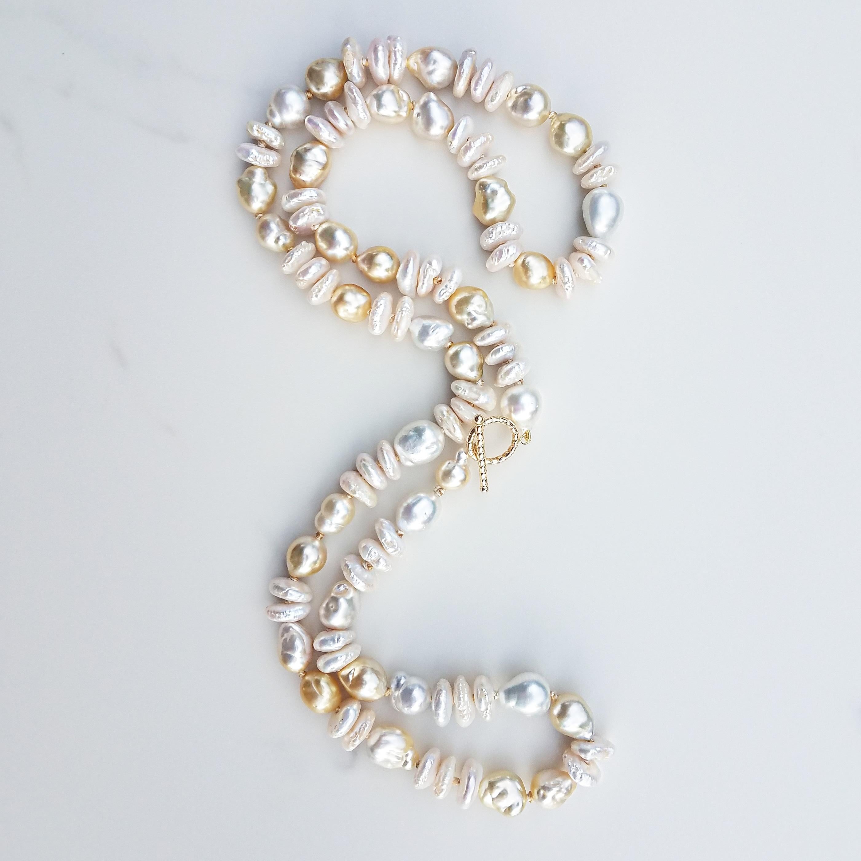 South Sea Gold and White Pearl with Fresh Water Pearl Necklace For Sale 2