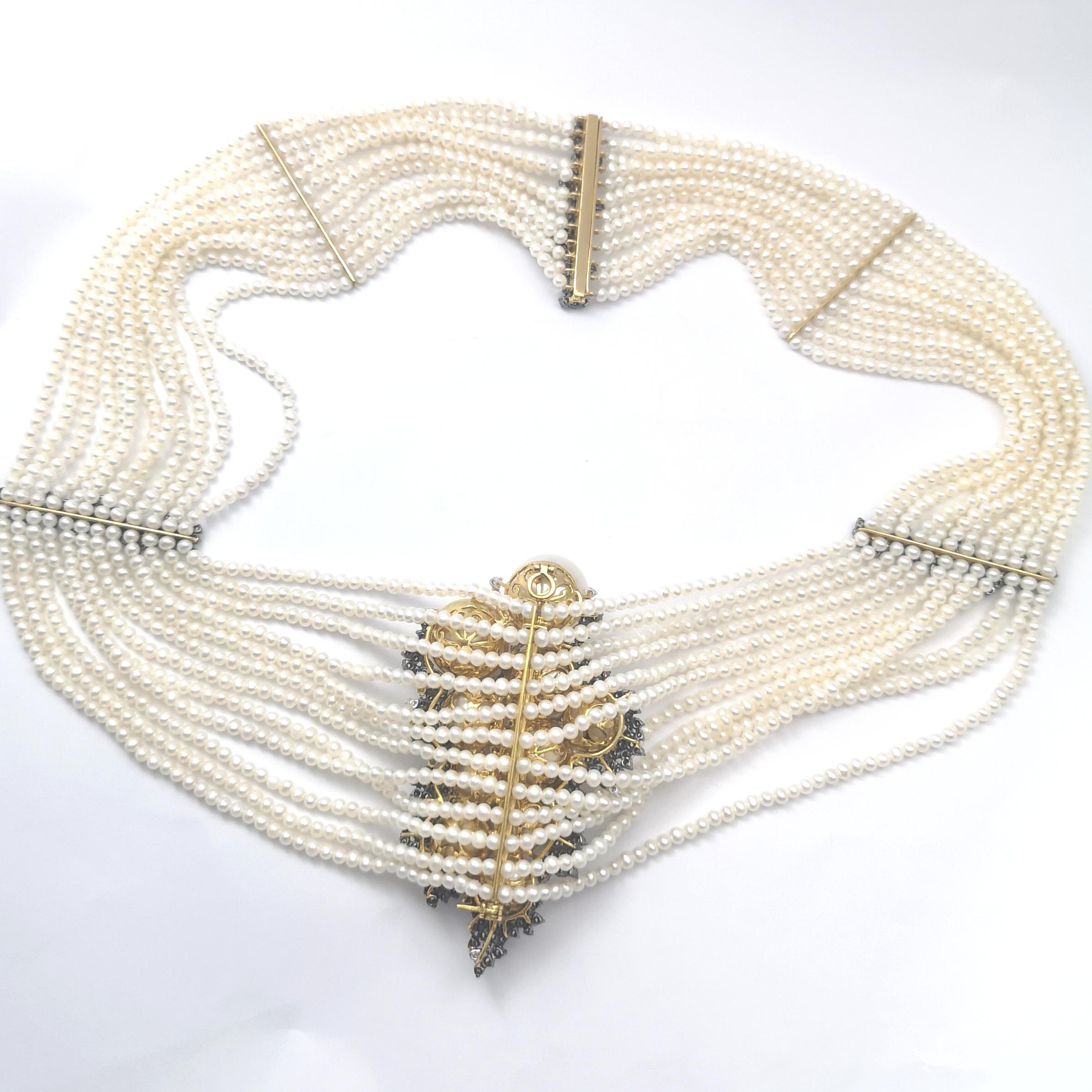 South Sea Pearl, Freshwater Pearl, Brown Diamond and Diamond Necklace in 18KGold For Sale 5