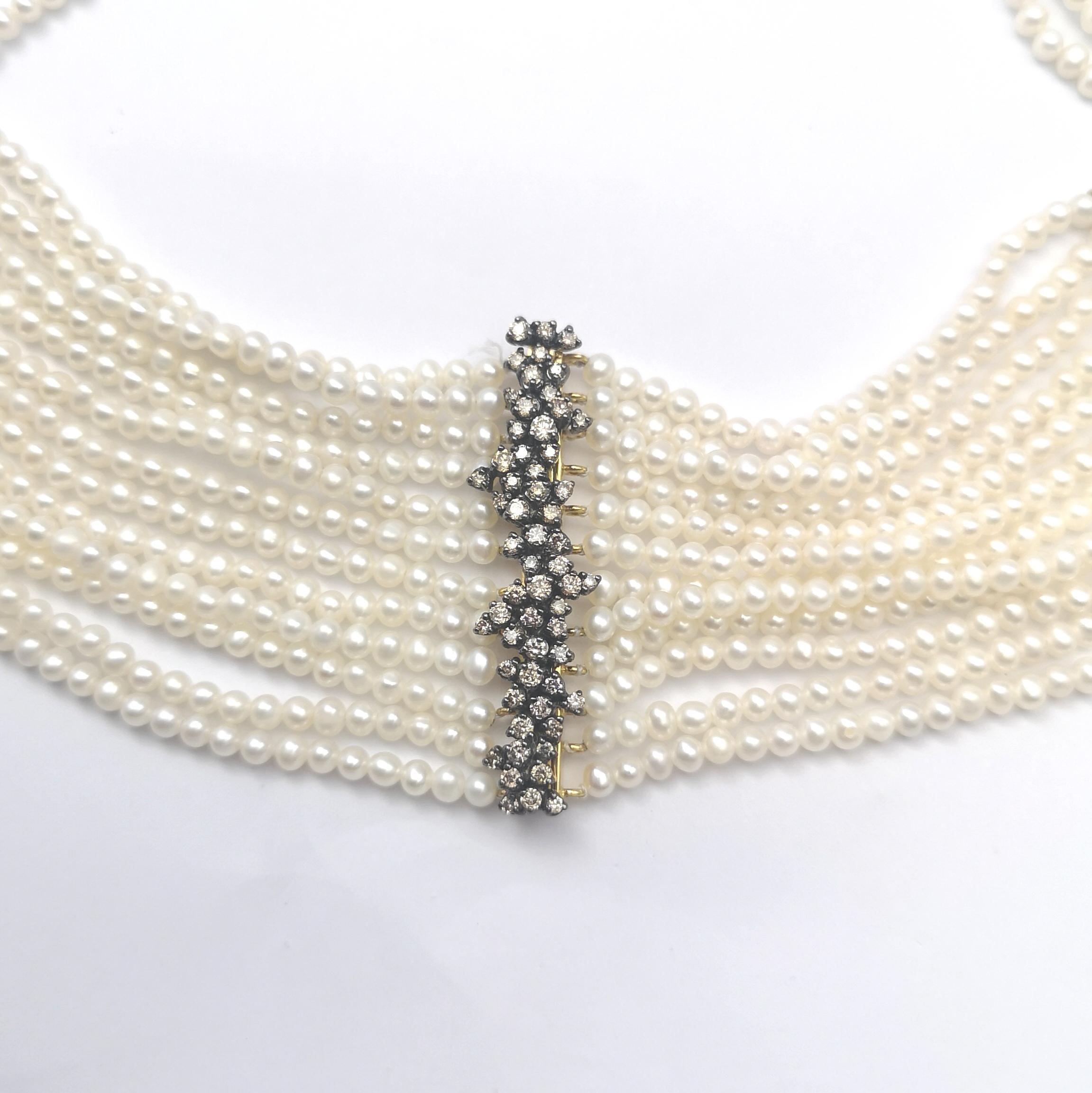 South Sea Pearl, Freshwater Pearl, Brown Diamond and Diamond Necklace in 18KGold For Sale 8