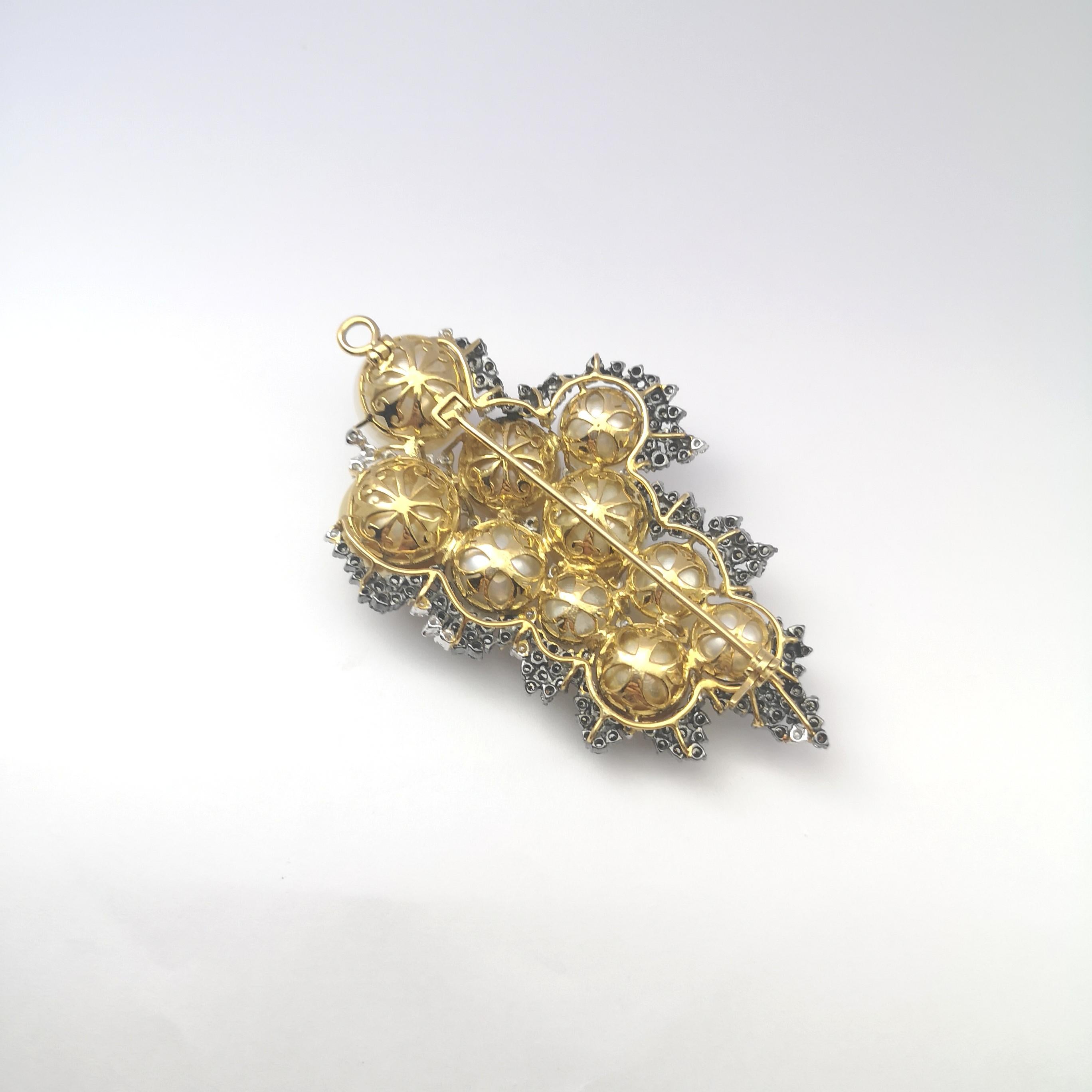 Mixed Cut South Sea Pearl, Freshwater Pearl, Brown Diamond and Diamond Necklace in 18KGold For Sale