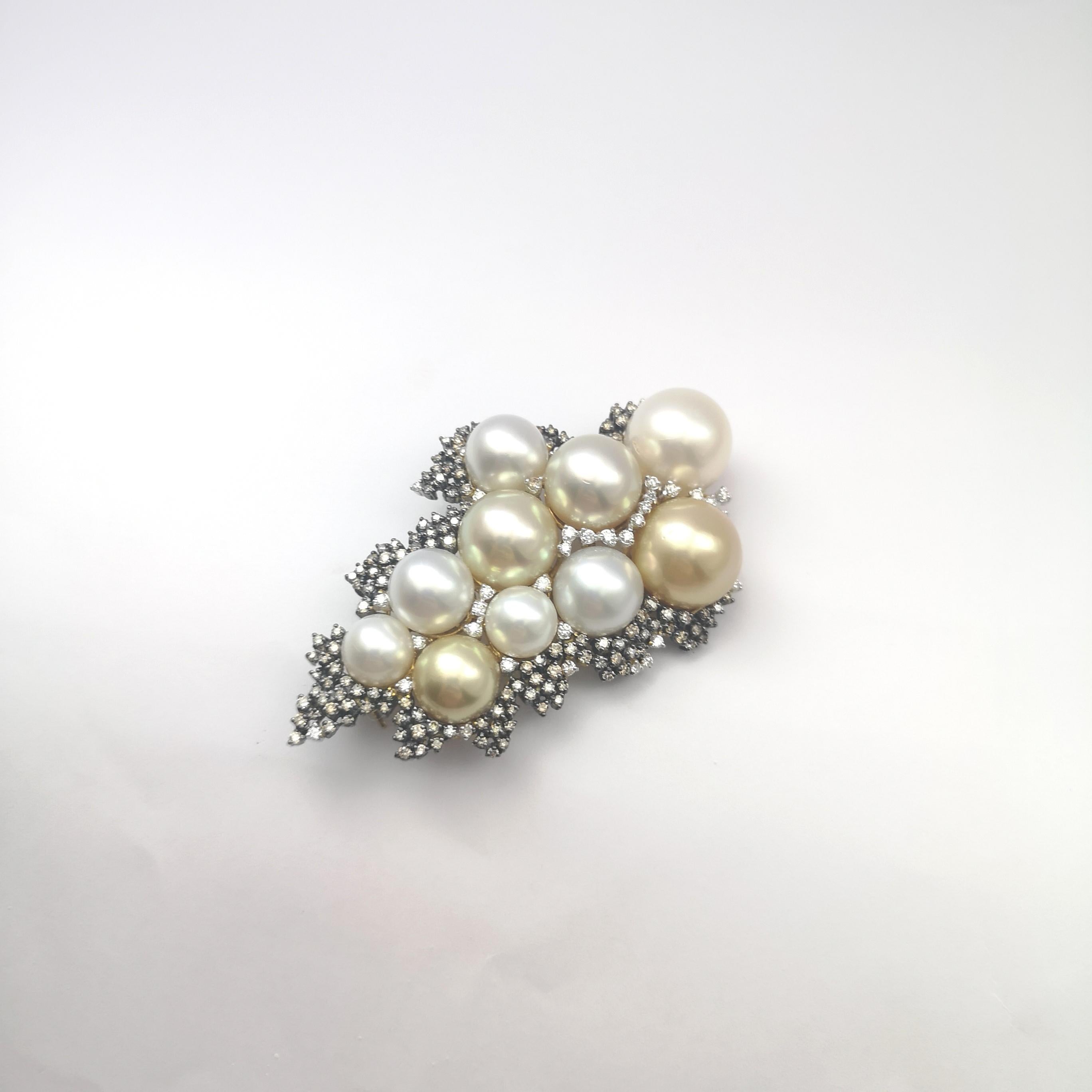 Women's South Sea Pearl, Freshwater Pearl, Brown Diamond and Diamond Necklace in 18KGold For Sale