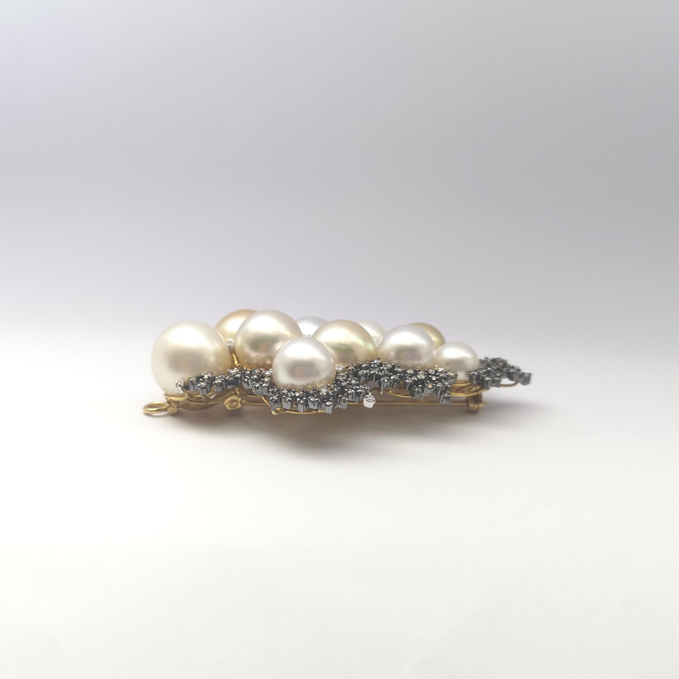 South Sea Pearl, Freshwater Pearl, Brown Diamond and Diamond Necklace in 18KGold For Sale 1