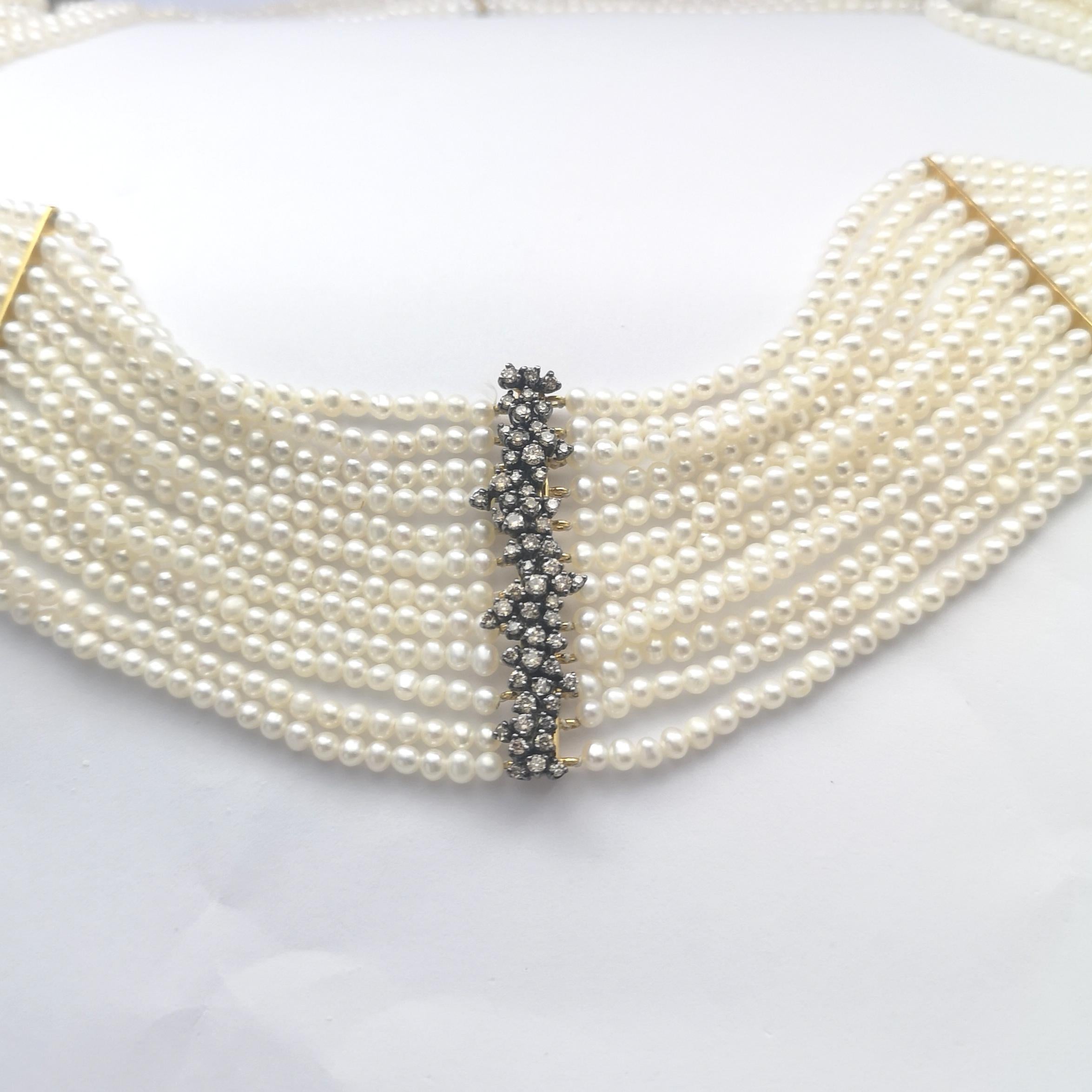 South Sea Pearl, Freshwater Pearl, Brown Diamond and Diamond Necklace in 18KGold For Sale 2