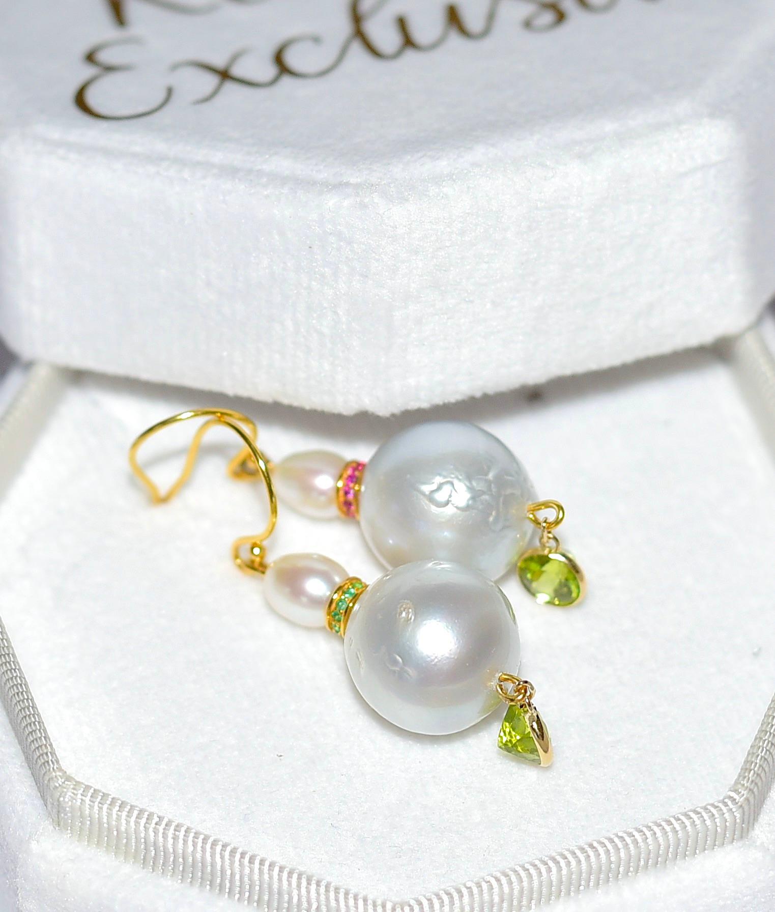 Artisan South Sea Pearl, Freshwater Pearl, Eternity Bead Earrings in 18K, 14K Gold For Sale
