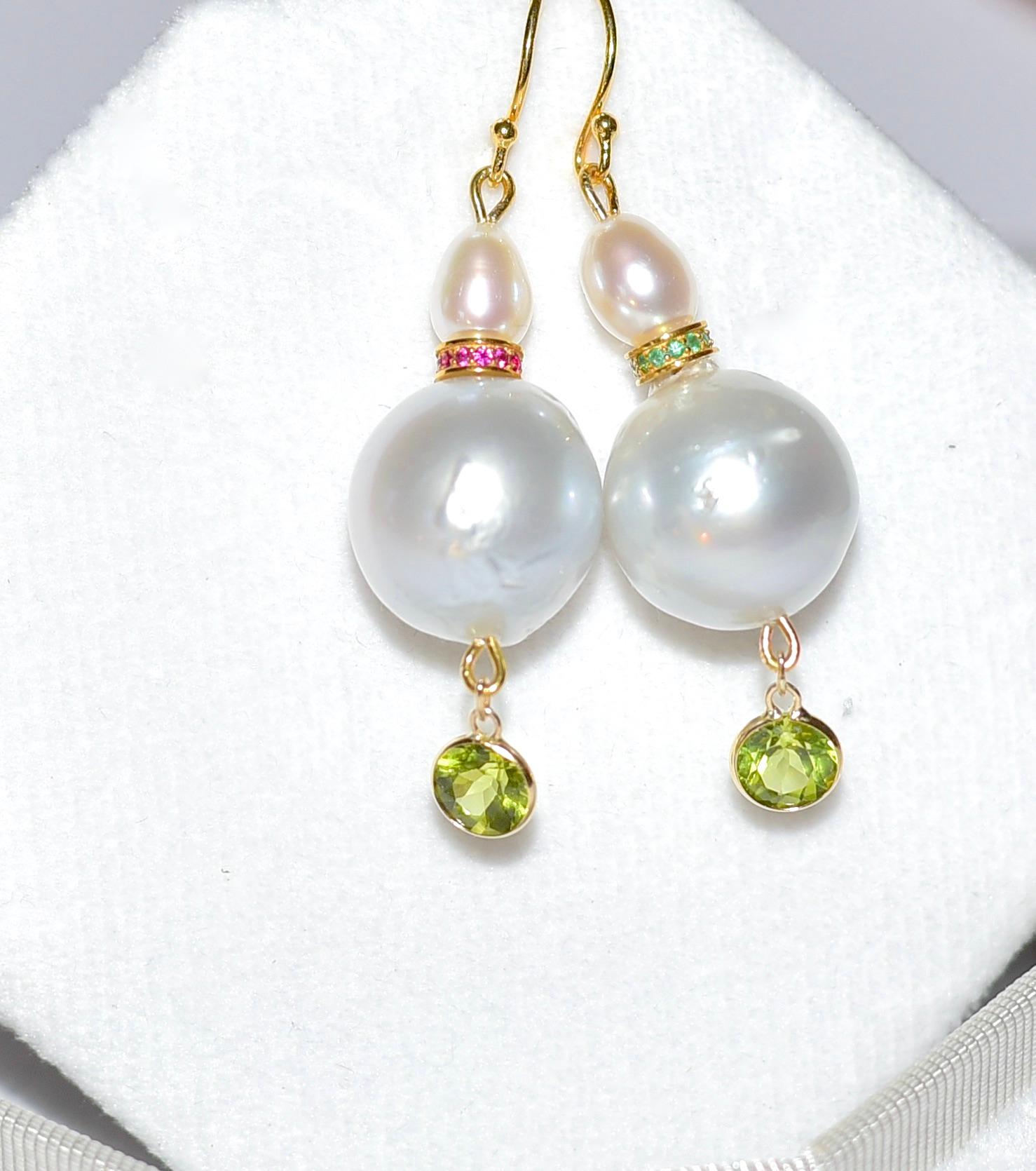 Women's South Sea Pearl, Freshwater Pearl, Eternity Bead Earrings in 18K, 14K Gold For Sale