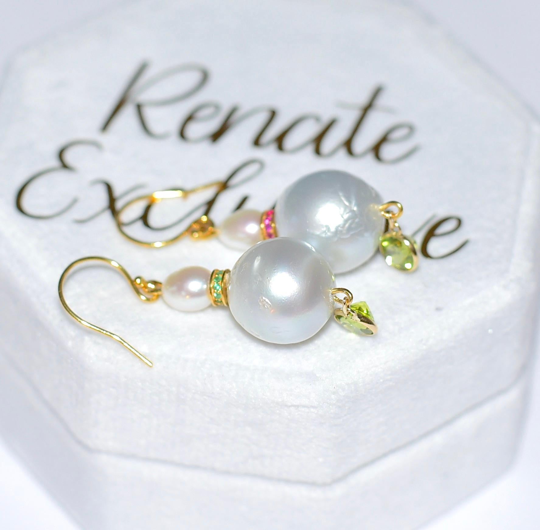 South Sea Pearl, Freshwater Pearl, Eternity Bead Earrings in 18K, 14K Gold For Sale 1