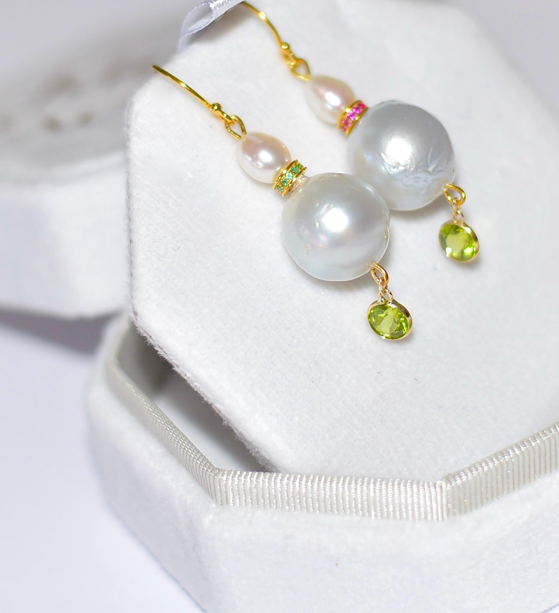 South Sea Pearl, Freshwater Pearl, Eternity Bead Earrings in 18K, 14K Gold For Sale 2