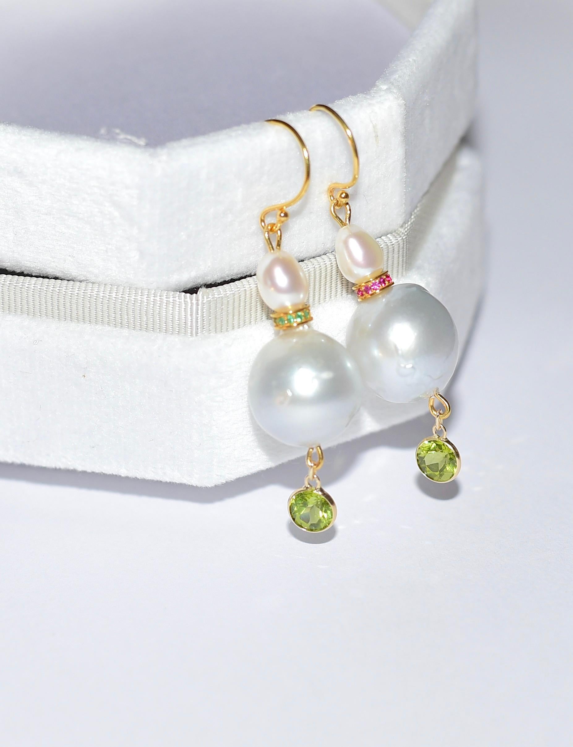 South Sea Pearl, Freshwater Pearl, Eternity Bead Earrings in 18K, 14K Gold For Sale 3