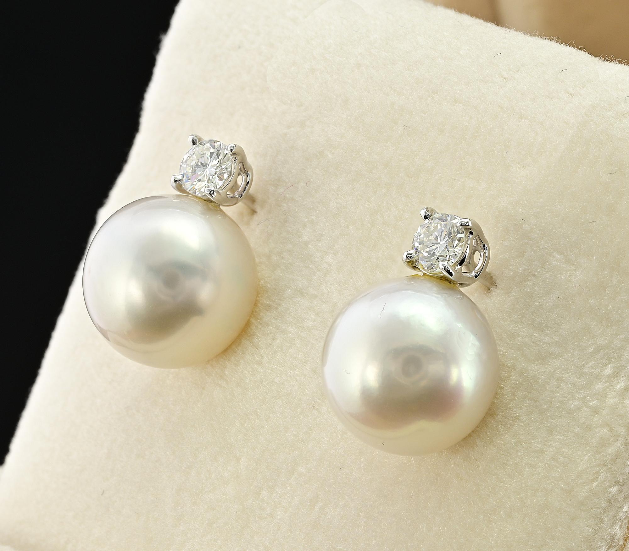 South Sea Pearl G VVS Diamond 18 Kt White Gold Stud Earrings 1