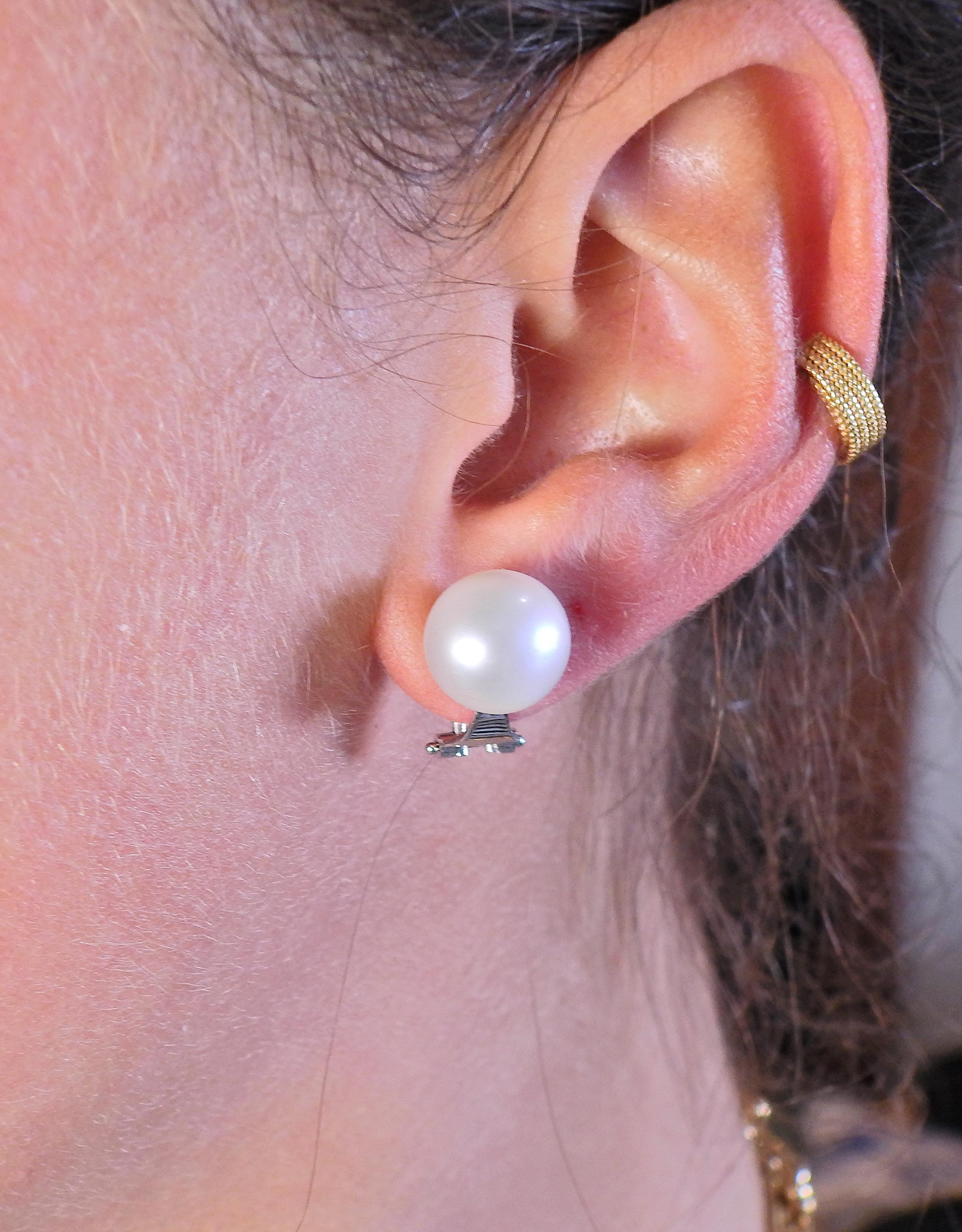 Round Cut South Sea Pearl Gold Earrings For Sale