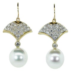 South Sea Pearl Diamond Gold Earrings
