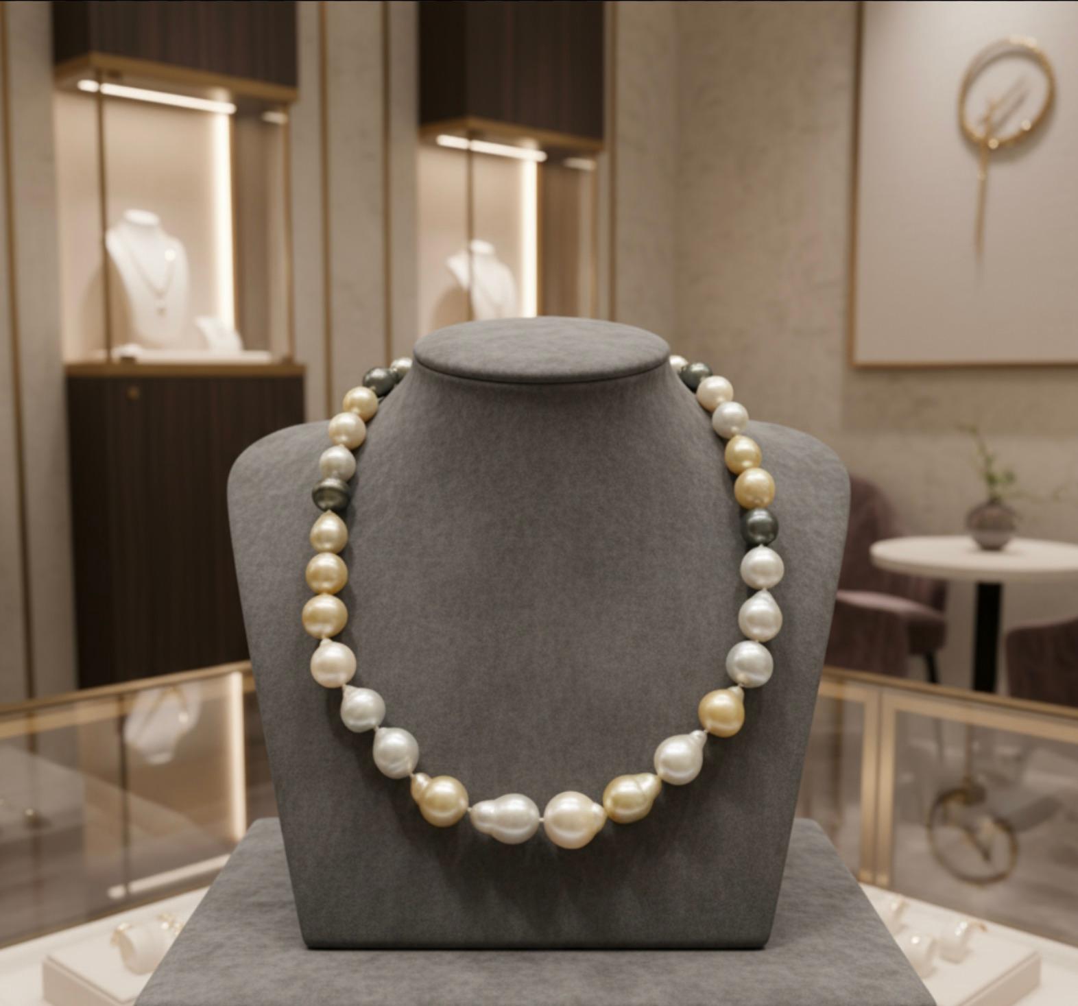 Collana barocca in oro con perle dei mari del sud da 20 pollici in vendita 2