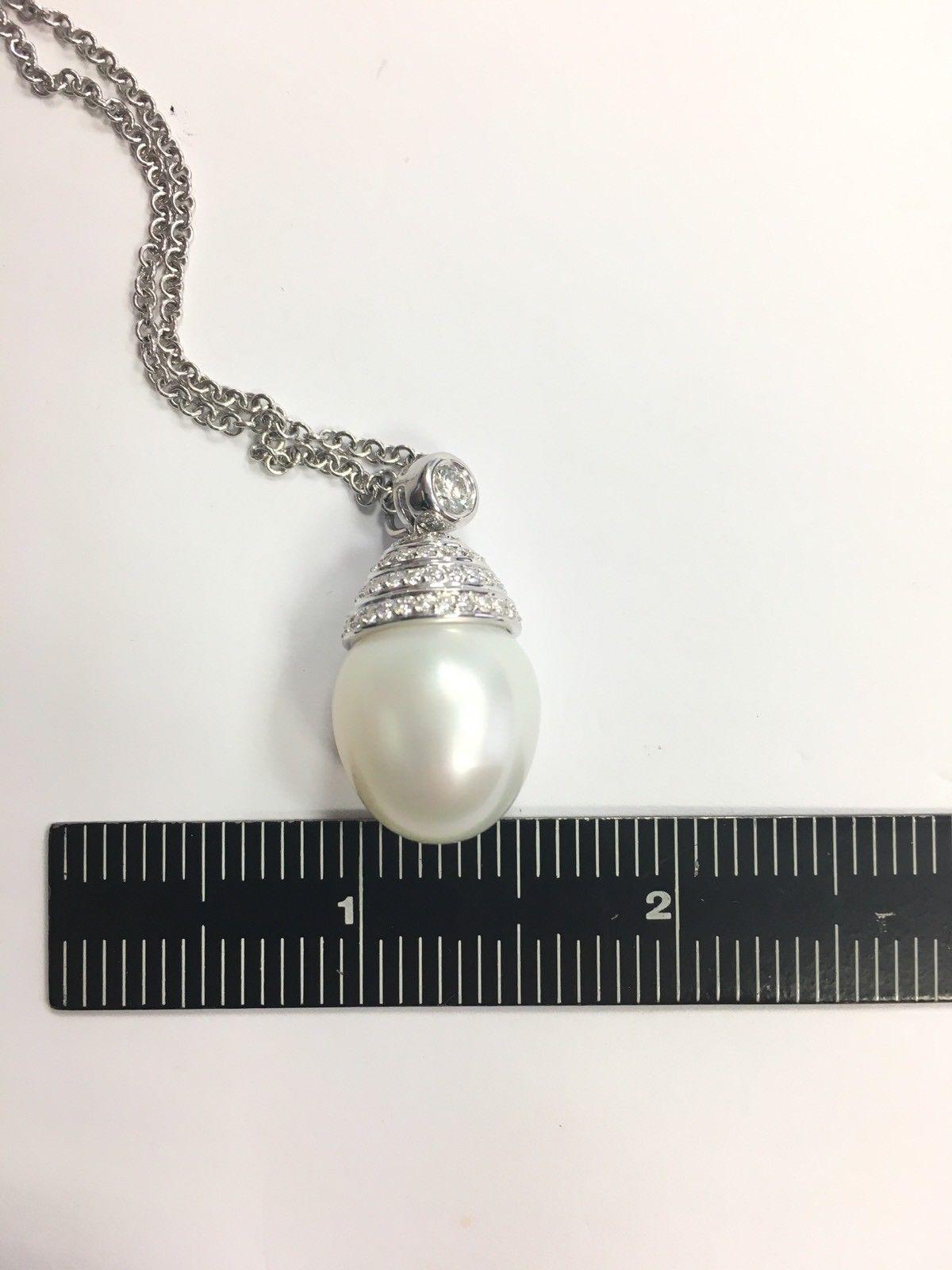 South Sea Pearl Gold Pendant 1.60 Carat Natural Colorless RBC Diamond Necklace 1