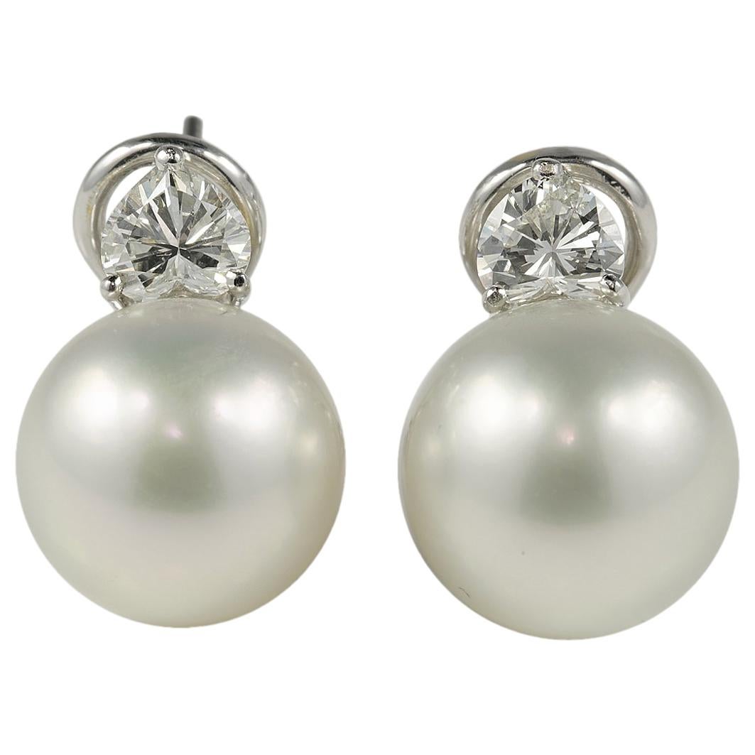 South Sea Pearl Heart Diamond 1.0 Carat G VVS Earrings For Sale