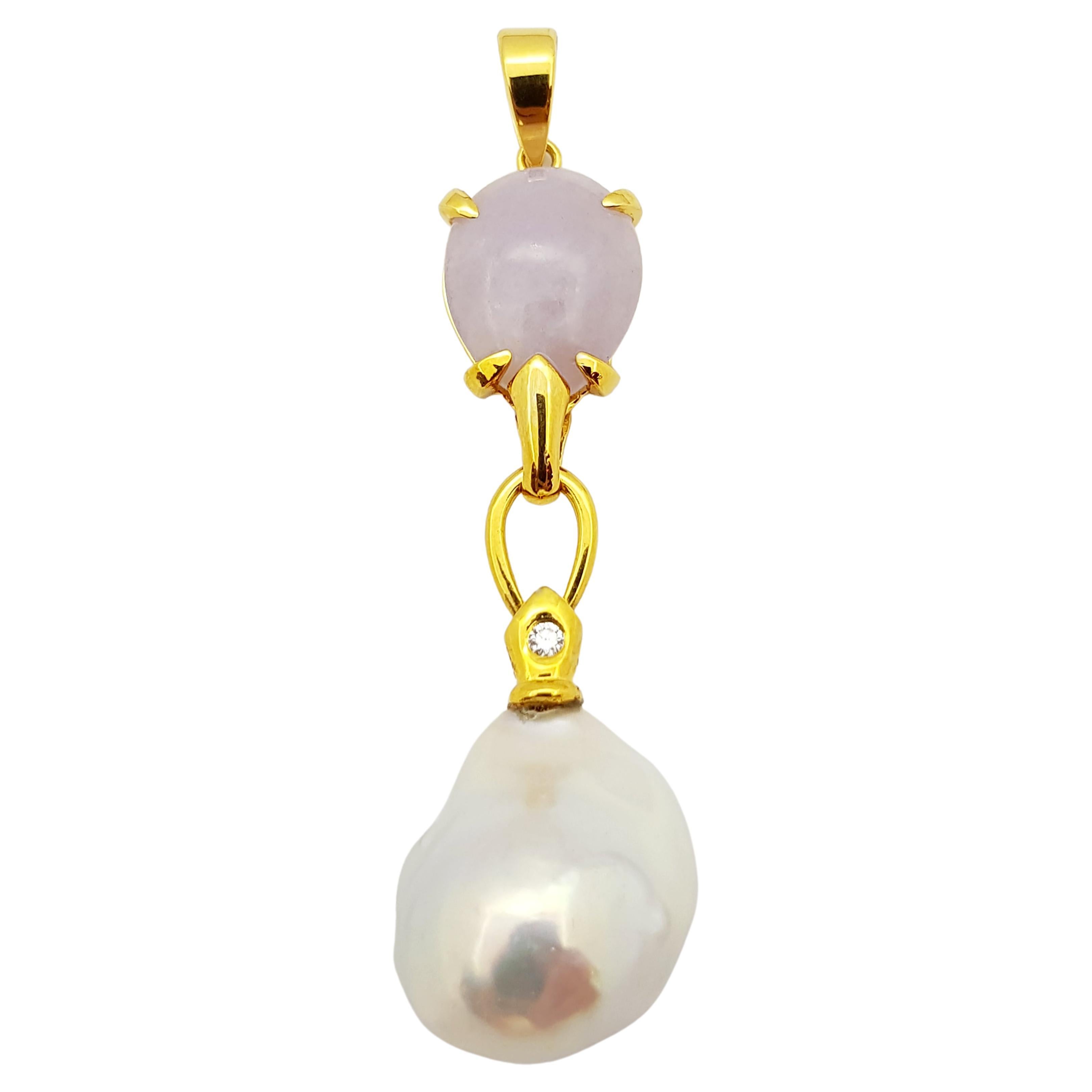 South Sea Pearl, Jade with Diamond Pendant Set in 18 Karat Gold Settings