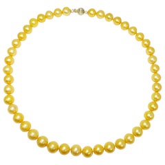 South Sea Pearl Knotted String Necklace with 14 Karat Yellow Gold Clasp