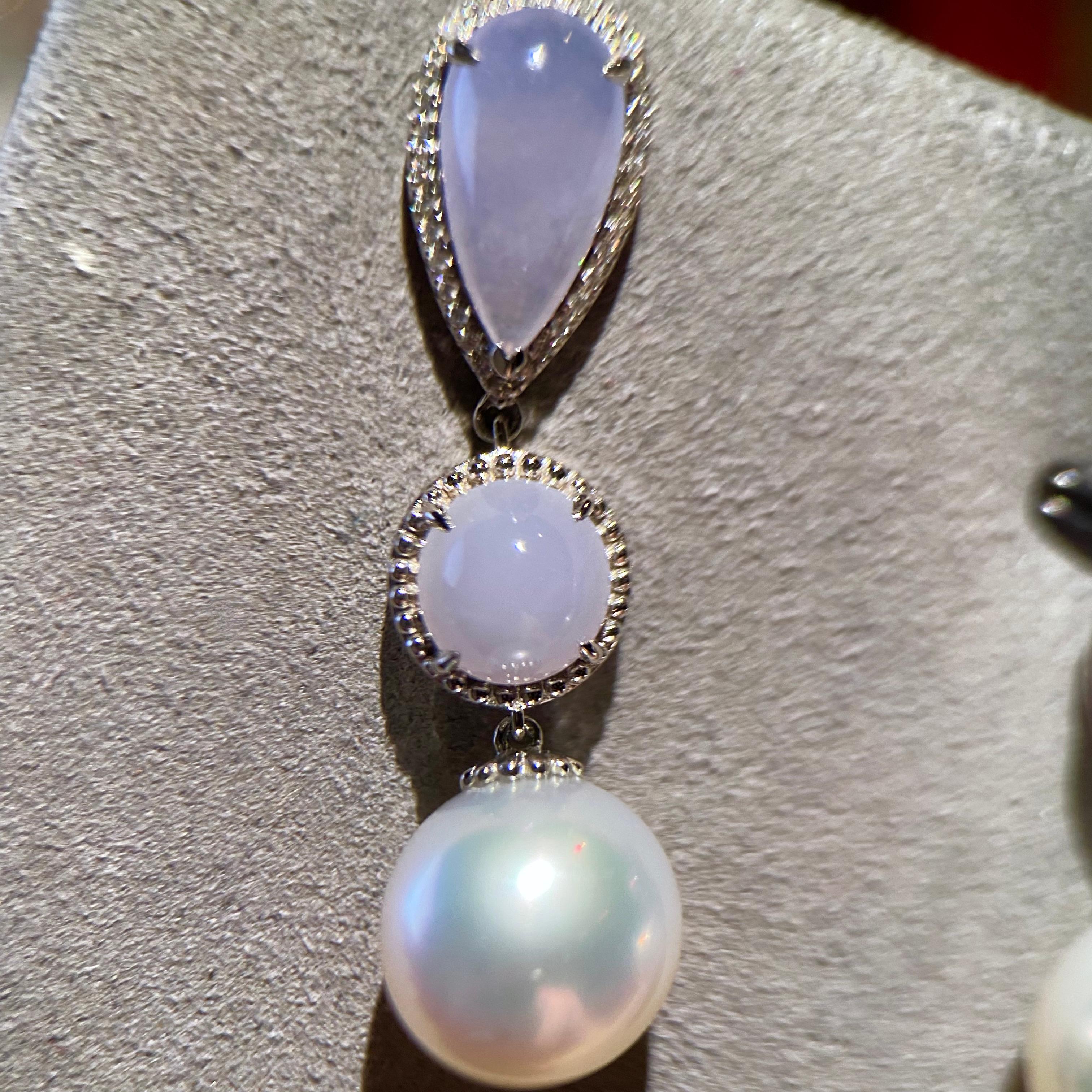 Eostre South Sea Pearl, Lavender Jadeite and Diamond White Gold Jewels Suite  In New Condition For Sale In Melbourne, AU