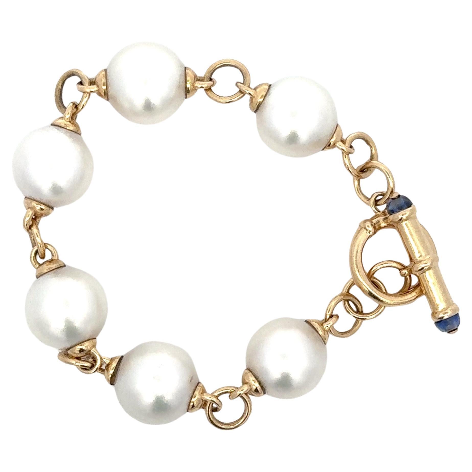 Contemporary South Sea Pearl Link Toggle Bracelet 13.5 MM 14 Karat Yellow Gold 37.1 Grams 