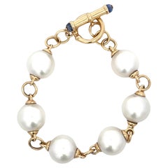South Sea Pearl Link Toggle Bracelet 13.5 MM 14 Karat Yellow Gold 37.1 Grams