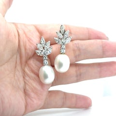 South Sea Pearl Marquise and Round Diamonds Cts 4.32 Earrings