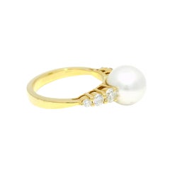 South Sea Pearl & Natural Diamond Side Stone 18-Karat Ring In Stock