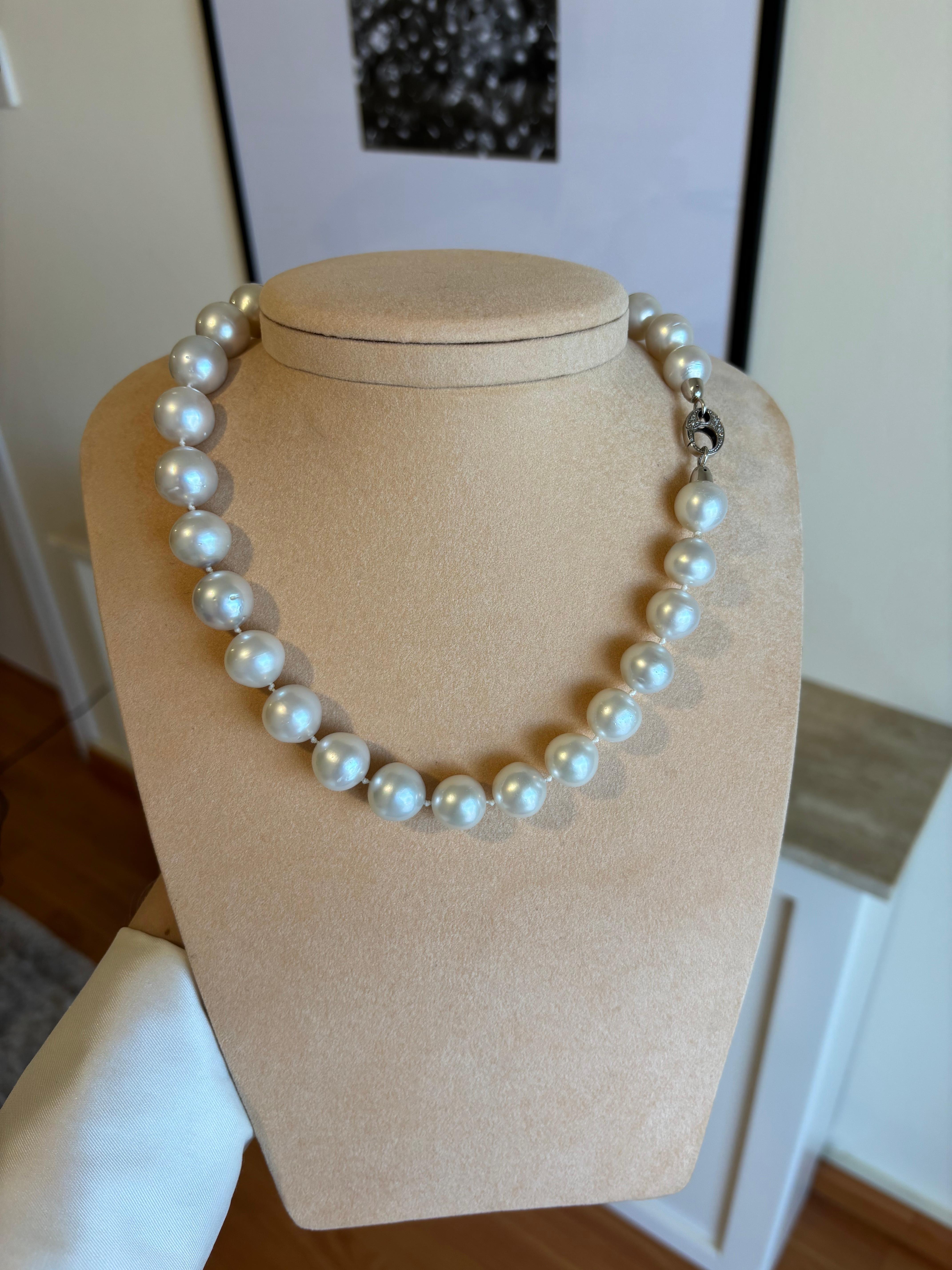 South Sea Pearl Necklace, 18K gold clasp with diamonds by Michelle Massoura For Sale 8
