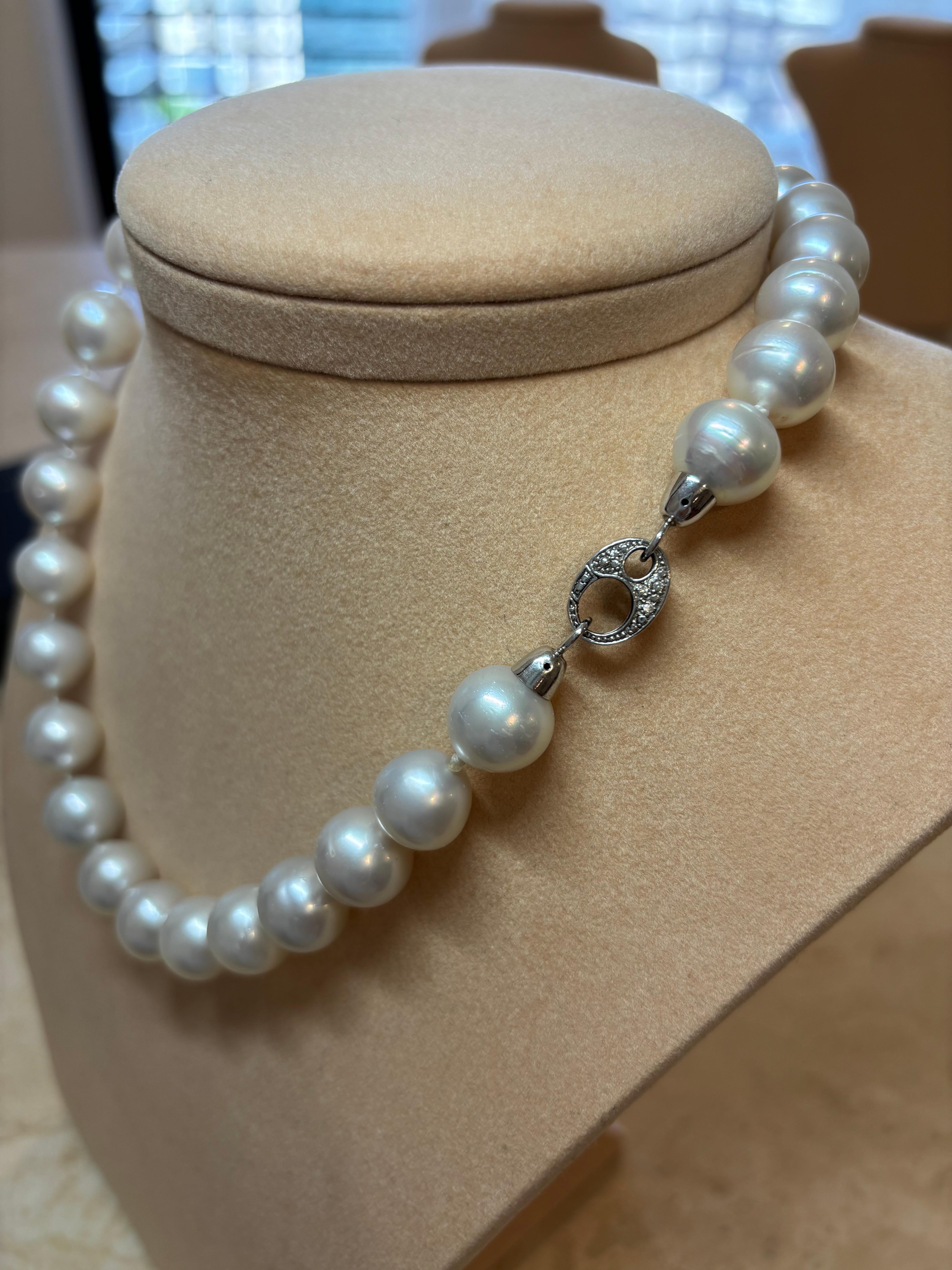 Women's or Men's South Sea Pearl Necklace, 18K gold clasp with diamonds by Michelle Massoura For Sale