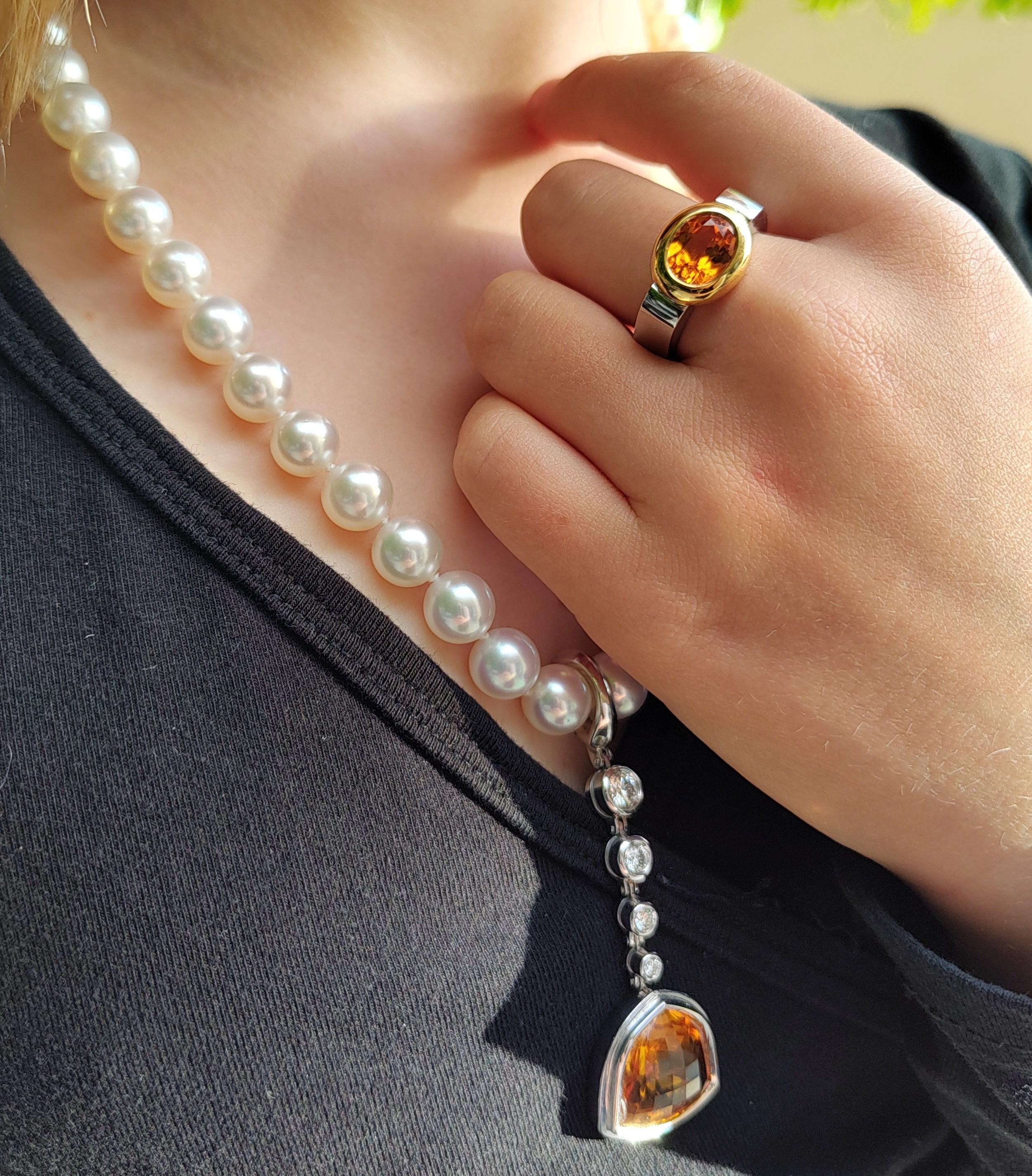 Trillion Cut South Sea Pearl Necklace and Diamond Citrine Pearl Enhancer on 18ct White Gold For Sale