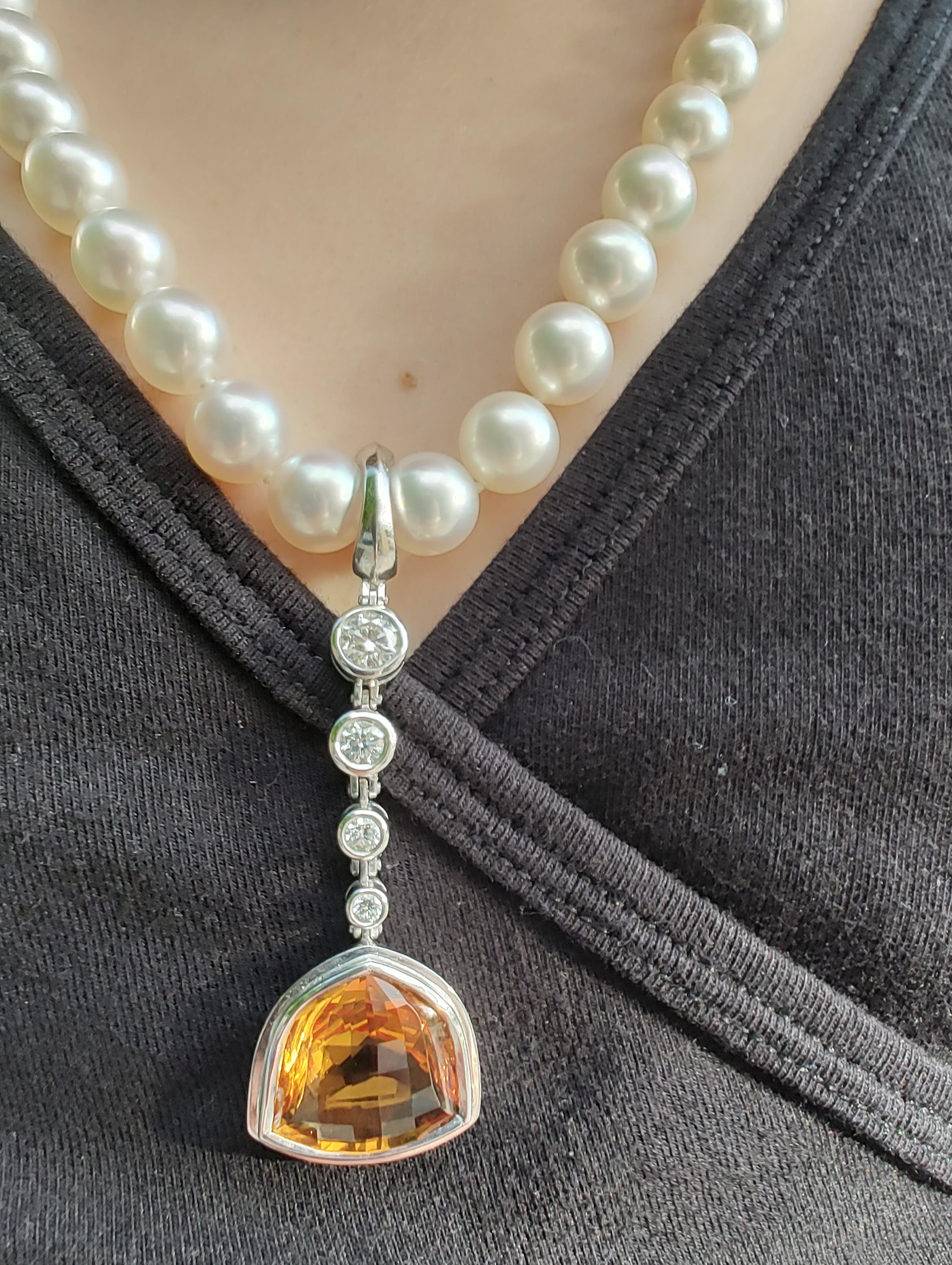South Sea Pearl Necklace and Diamond Citrine Pearl Enhancer on 18ct White Gold For Sale 2