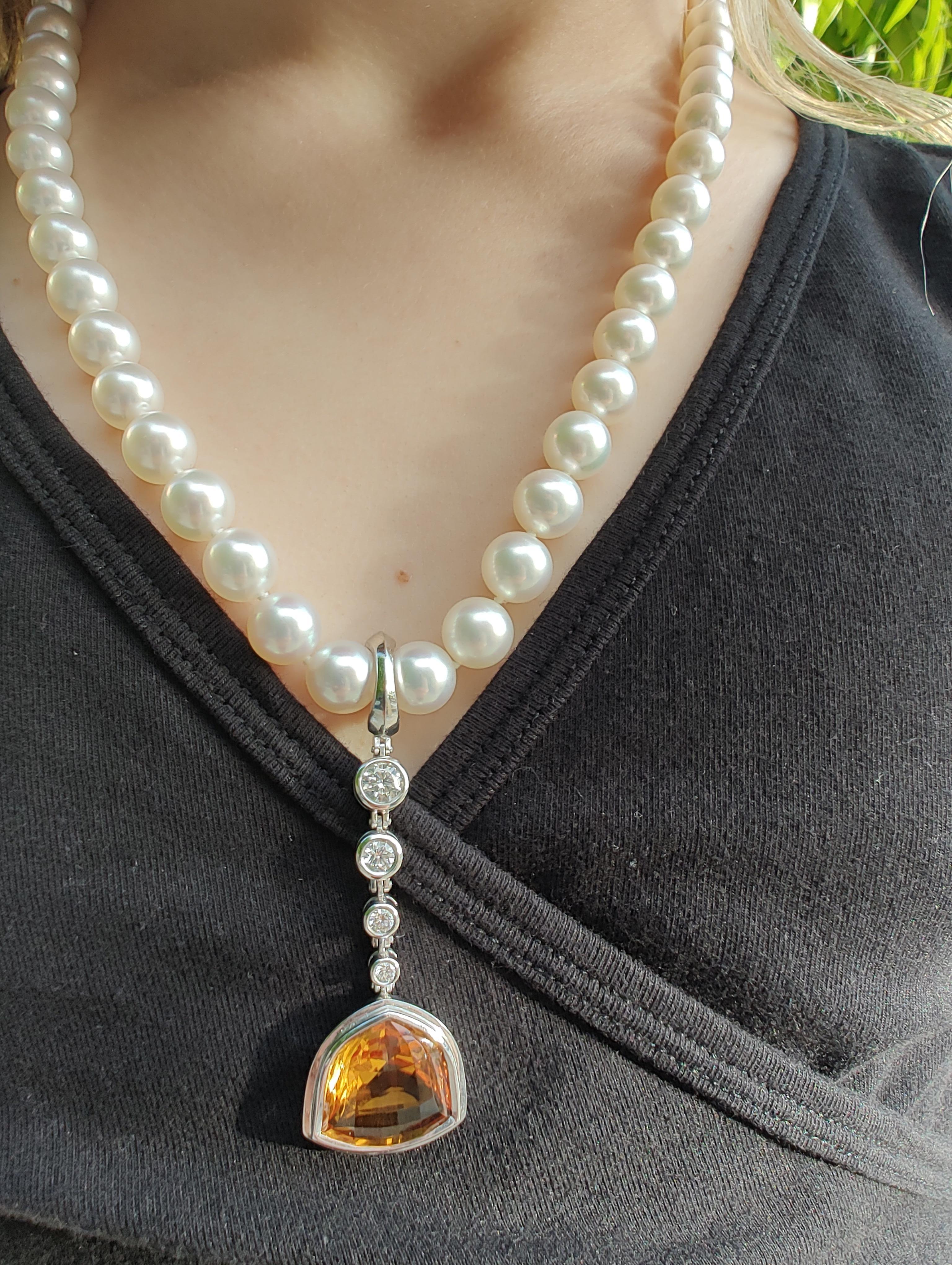 South Sea Pearl Necklace and Diamond Citrine Pearl Enhancer on 18ct White Gold For Sale 4