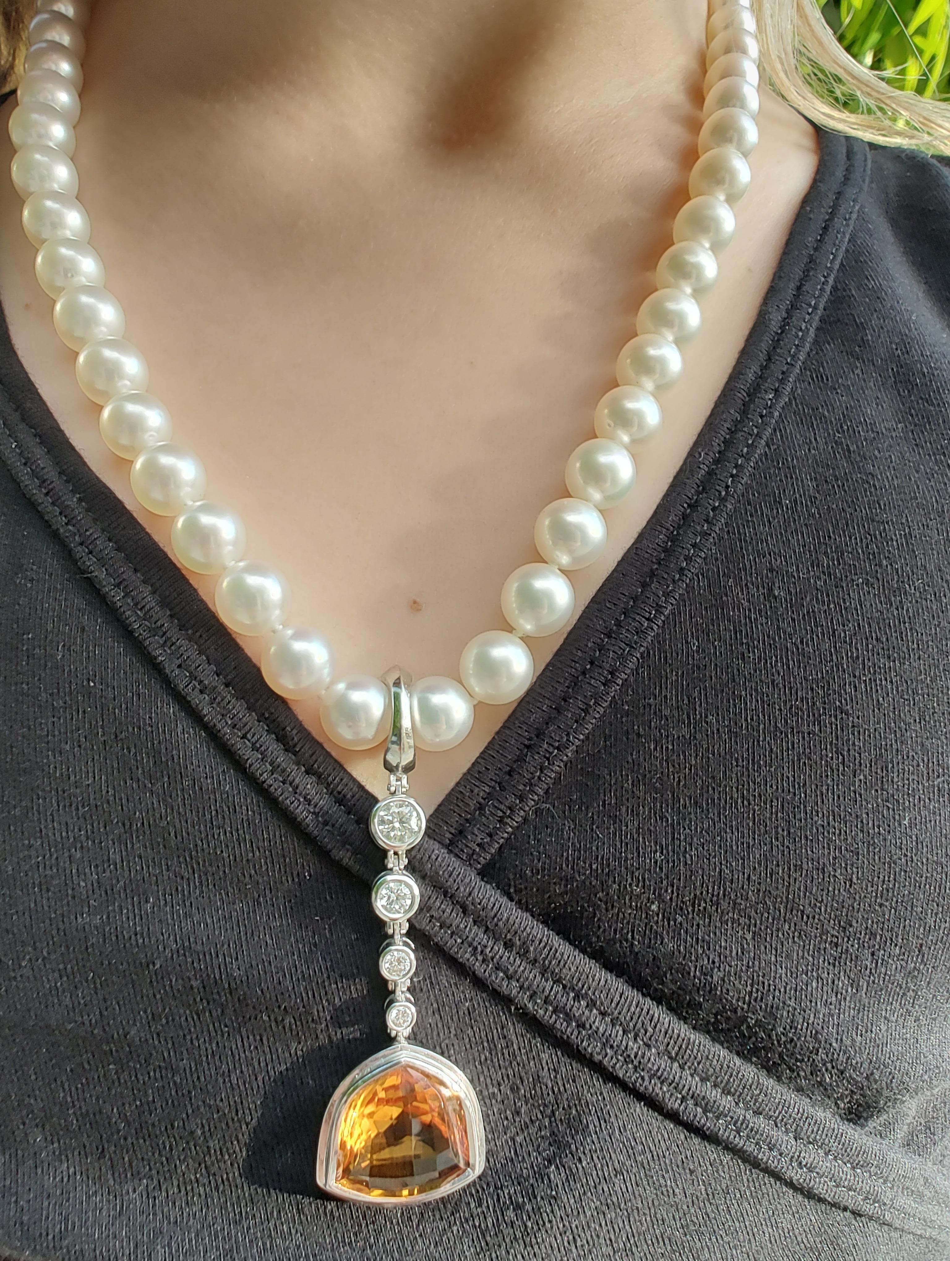 South Sea Pearl Necklace and Diamond Citrine Pearl Enhancer on 18ct White Gold For Sale 6