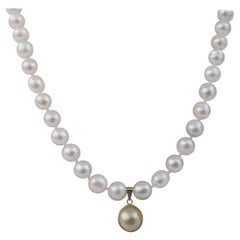 South Sea Pearl Necklace and Golden Pendant Round, 18 Karat Gold