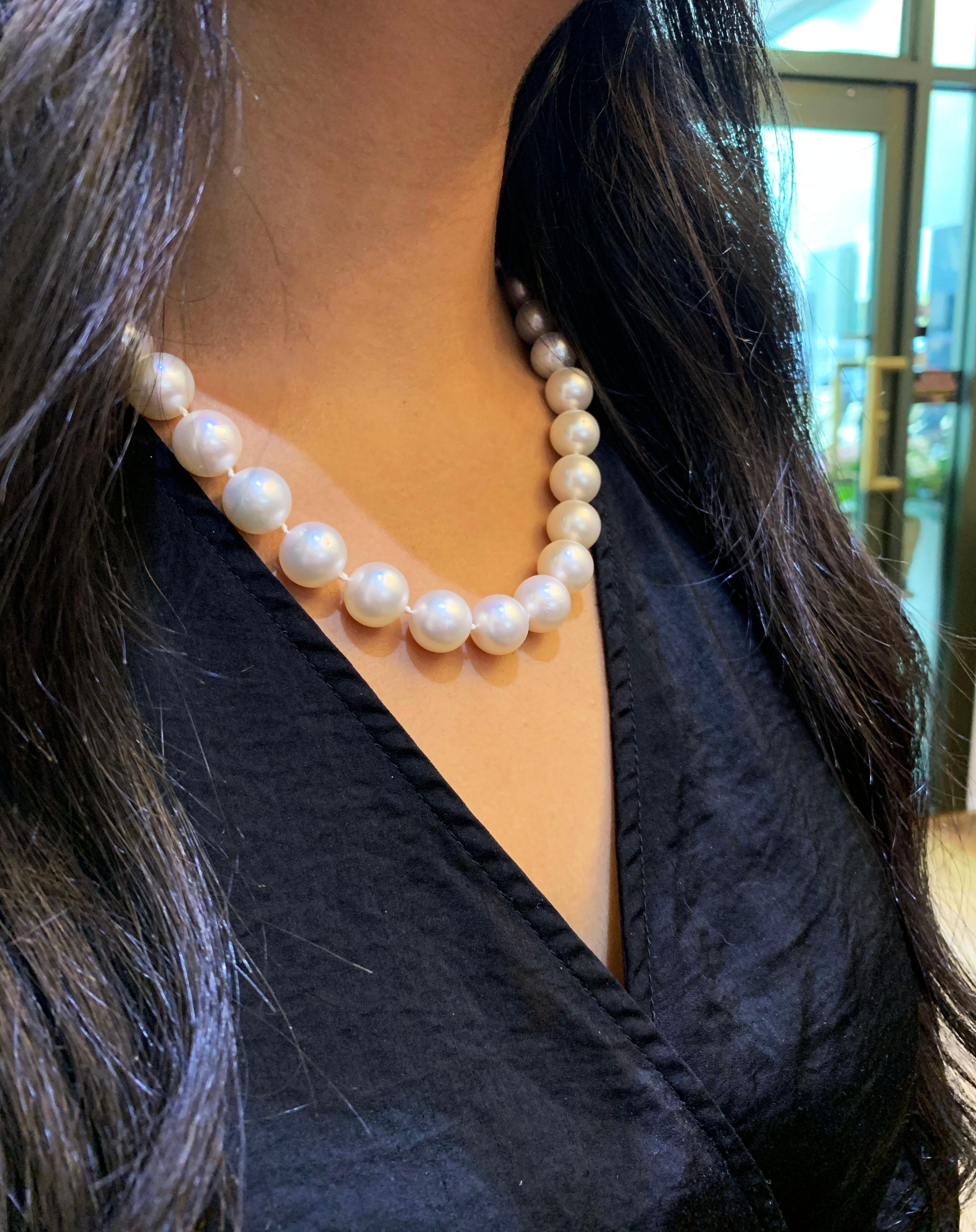 Women's South Sea Pearl Necklace Featuring an 18 Carat Gold and Diamond Clasp