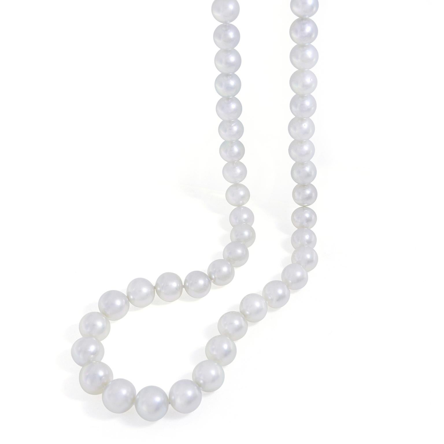 Uncut White South Sea Pearl Graduated 18K Yellow Gold Necklace For Sale