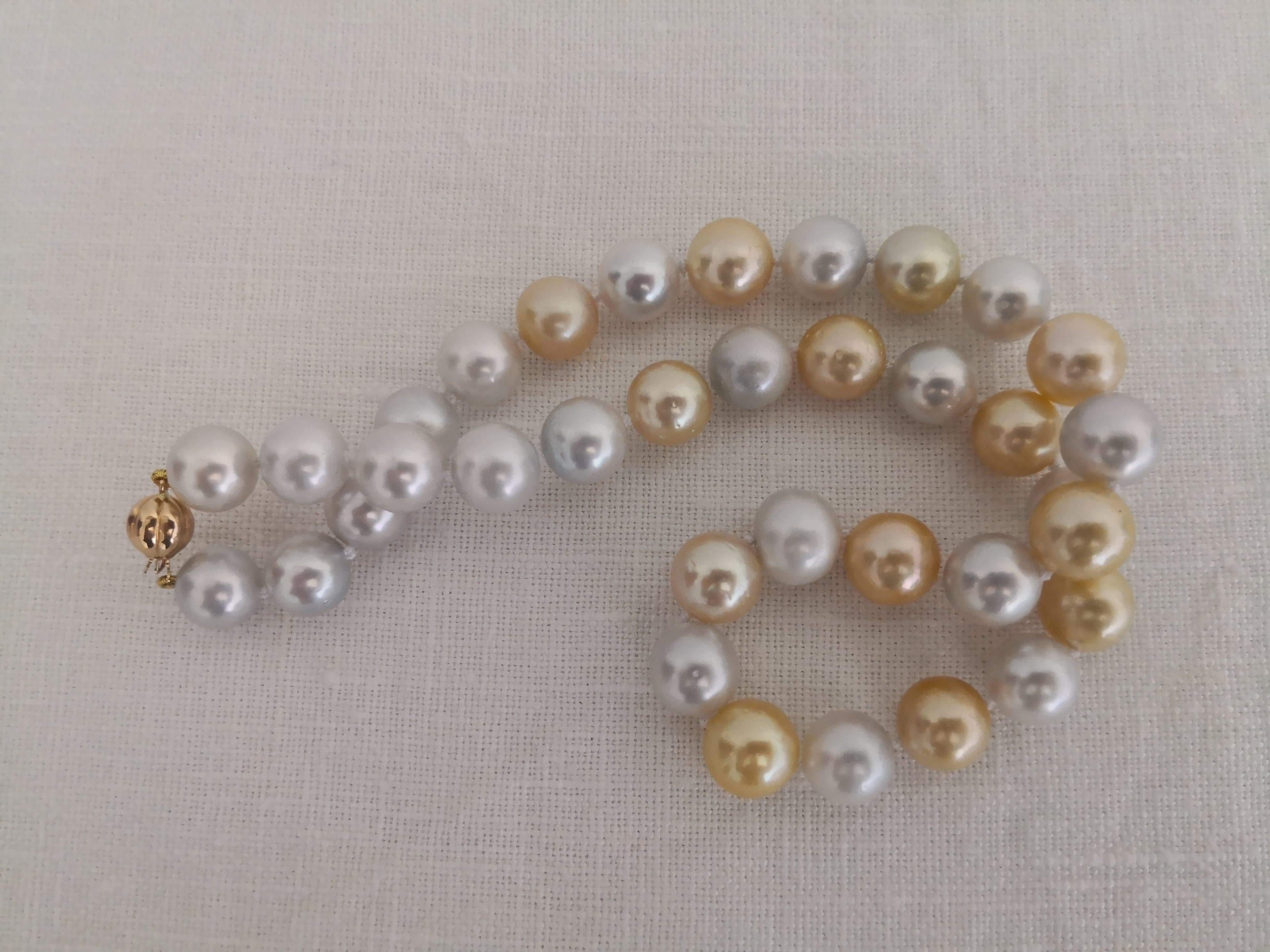 Contemporary South Sea Pearl Necklace of Natural Colors Golden and White For Sale