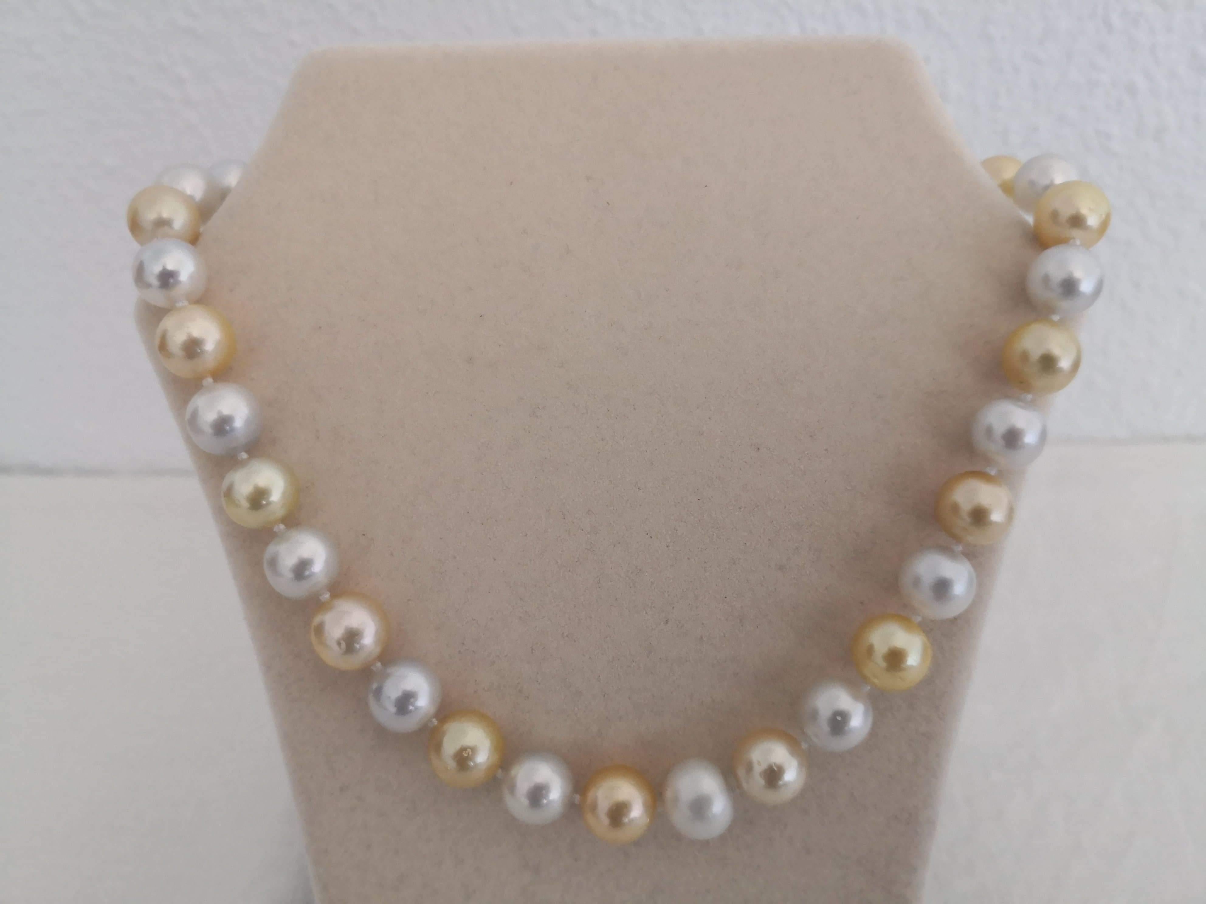 Bead South Sea Pearl Necklace of Natural Colors Golden and White For Sale