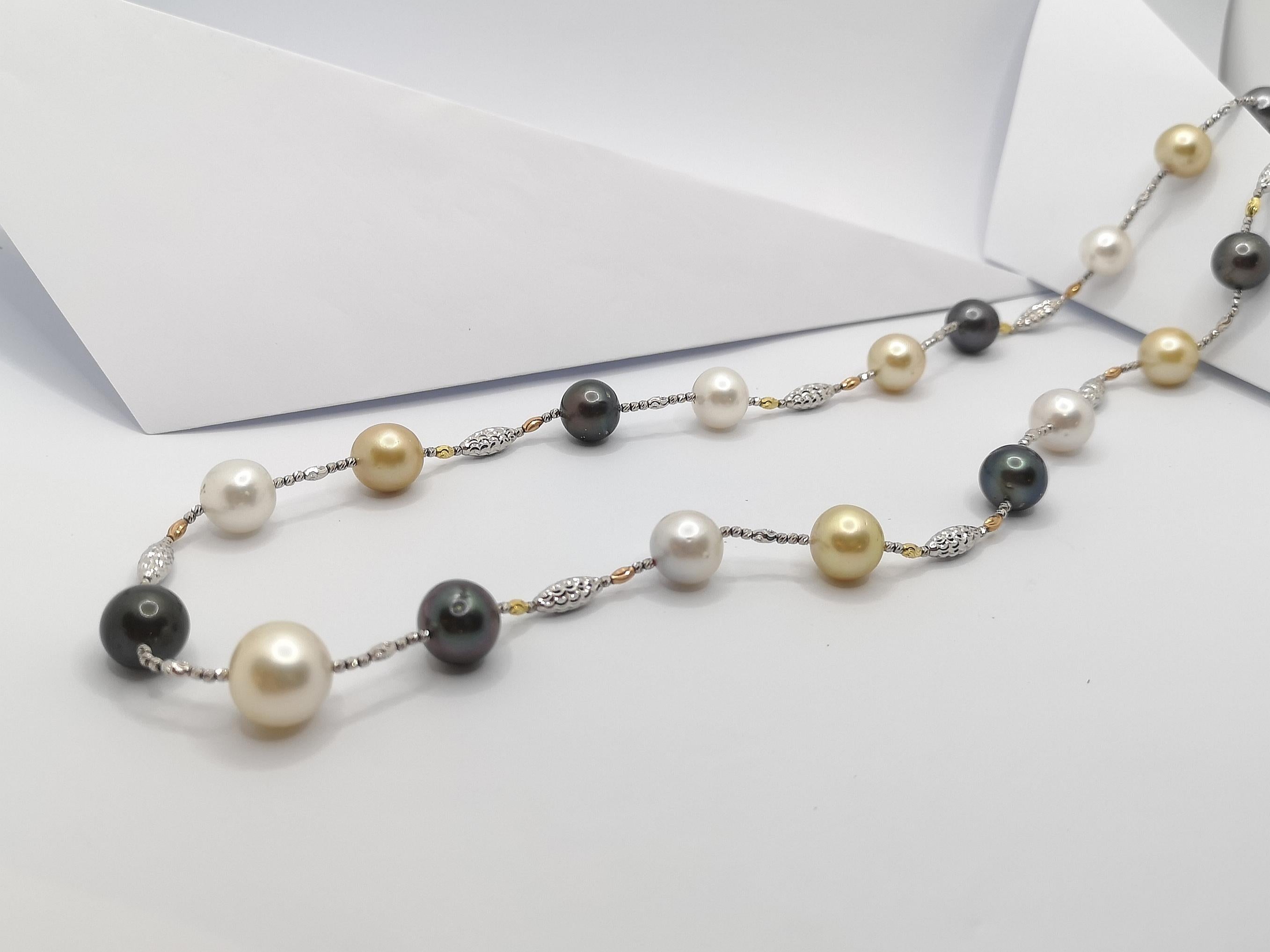 South Sea Pearl Necklace Set in 18 Karat White Gold Settings For Sale 2