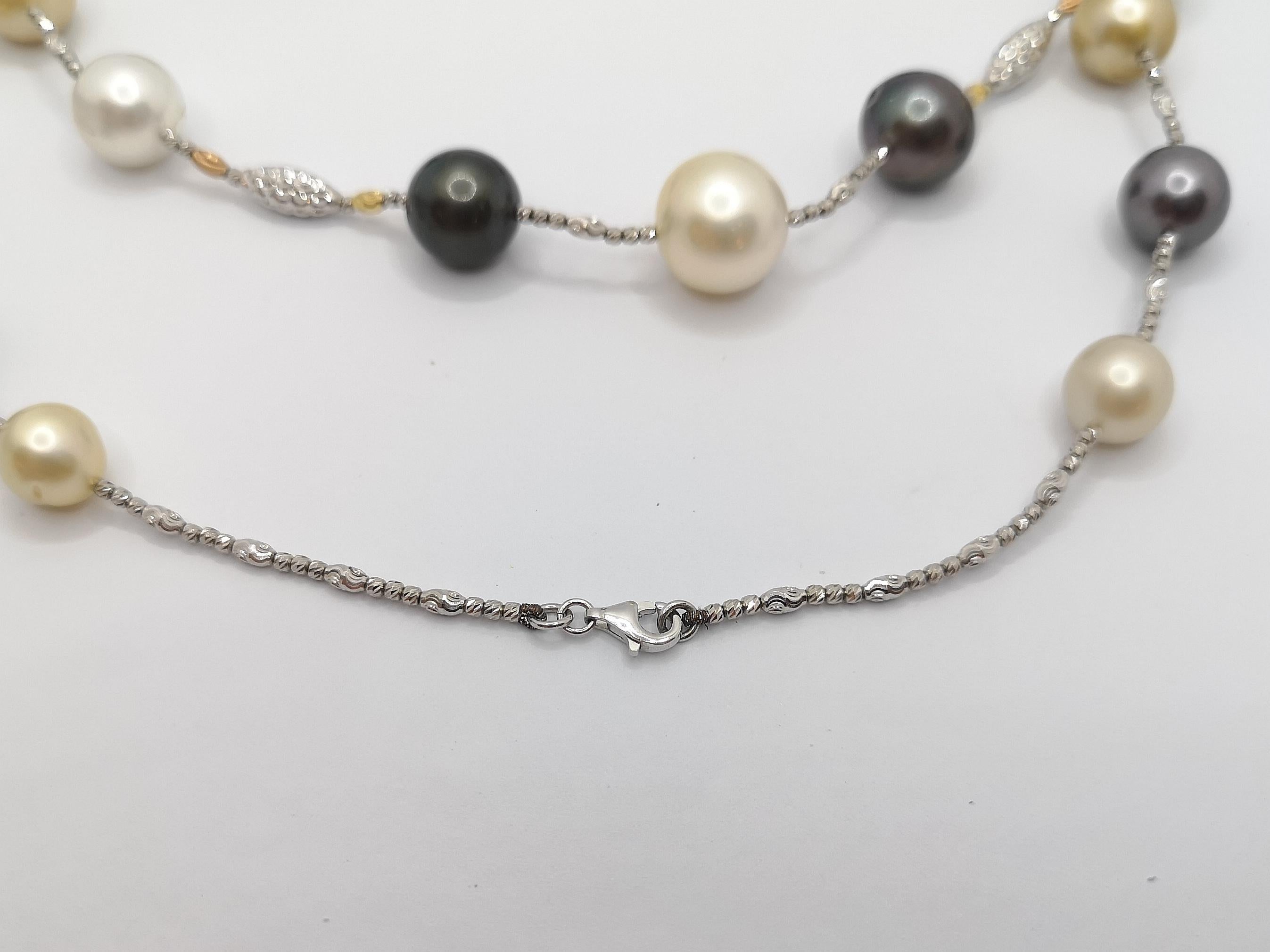 Women's South Sea Pearl Necklace Set in 18 Karat White Gold Settings For Sale