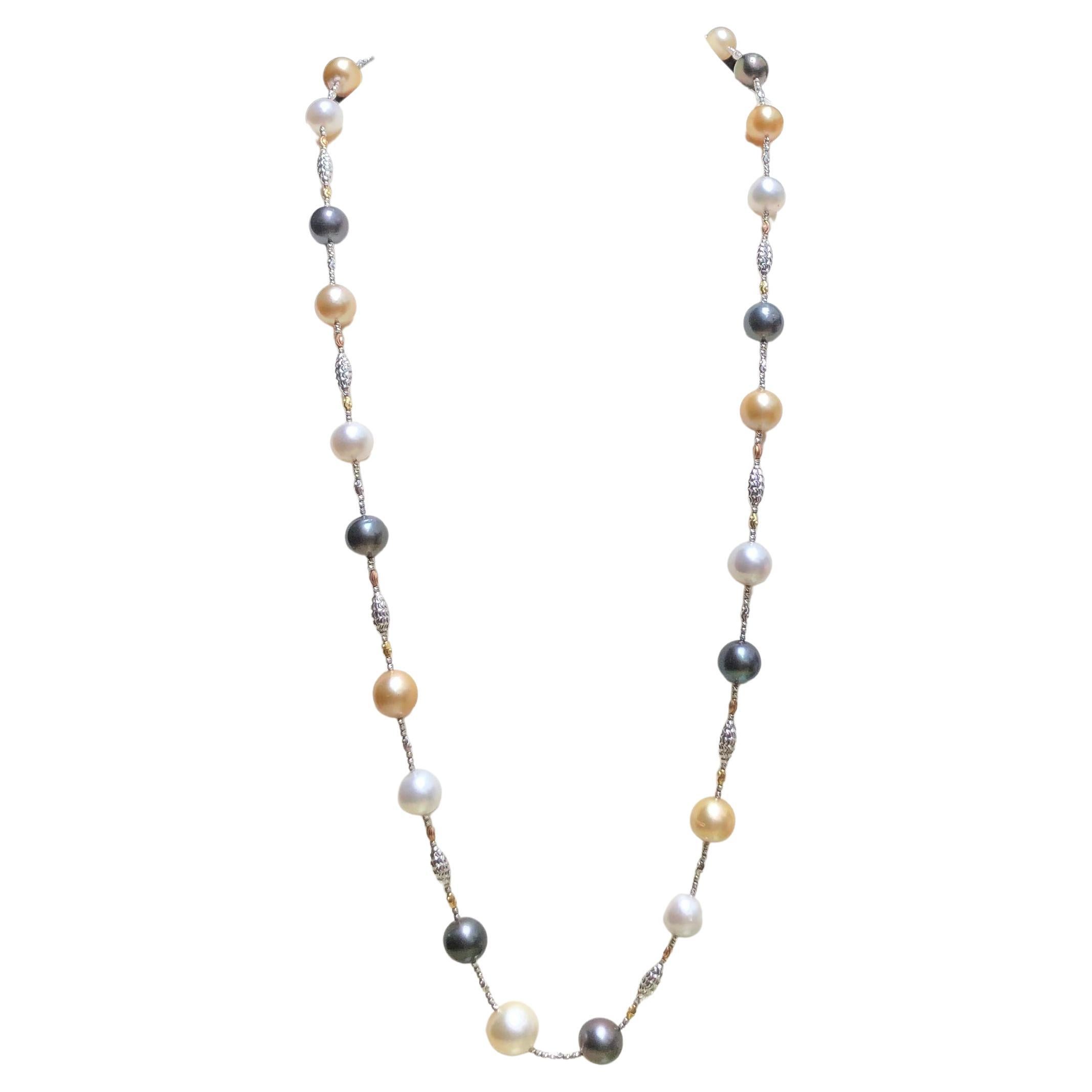 South Sea Pearl Necklace Set in 18 Karat White Gold Settings For Sale