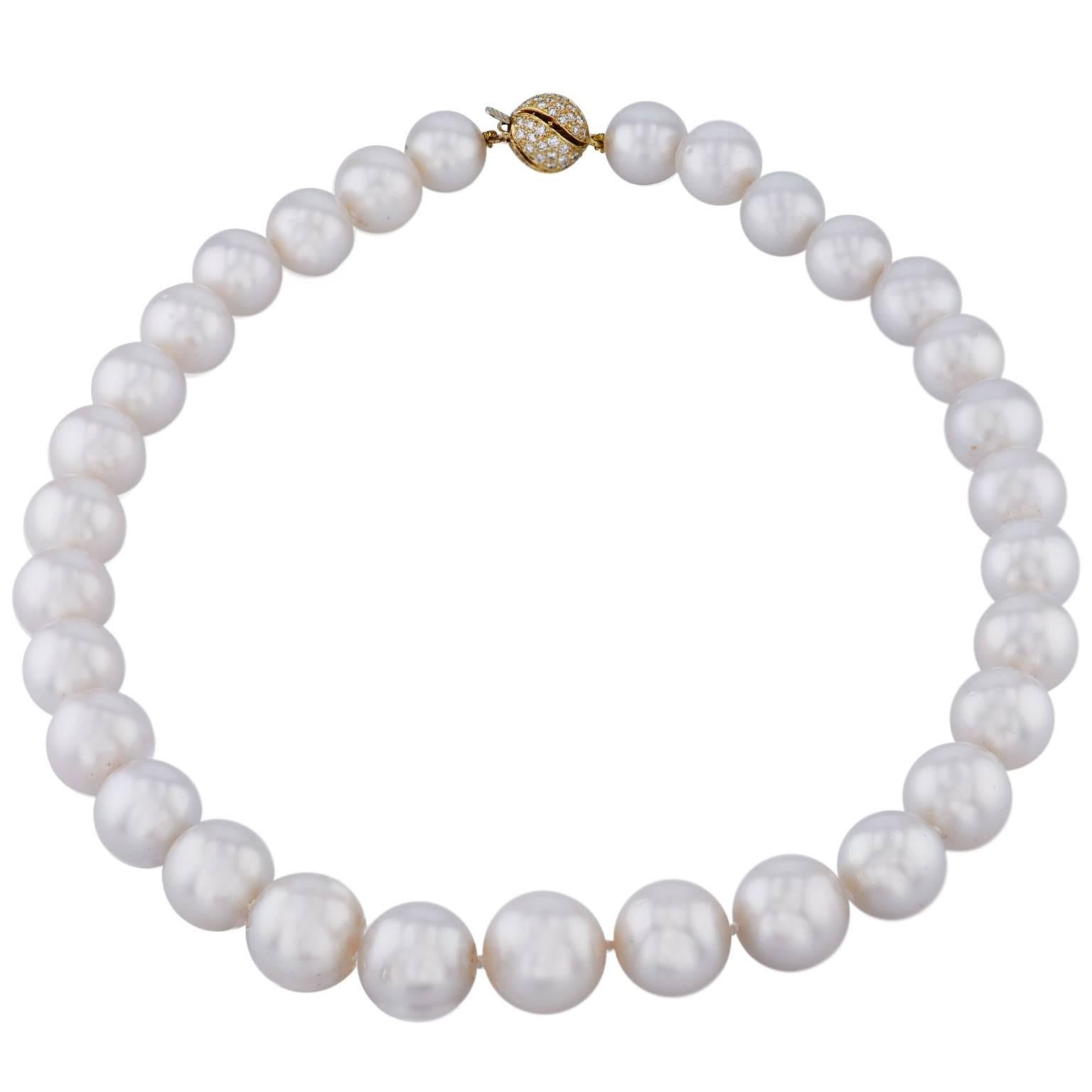 South Sea Pearl Necklace with 0.75 Carat Diamond Yellow Gold Clasp