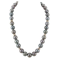 South Sea Pearl Necklace with 18k Yellow Gold and Diamond Rondels, 19 Inches