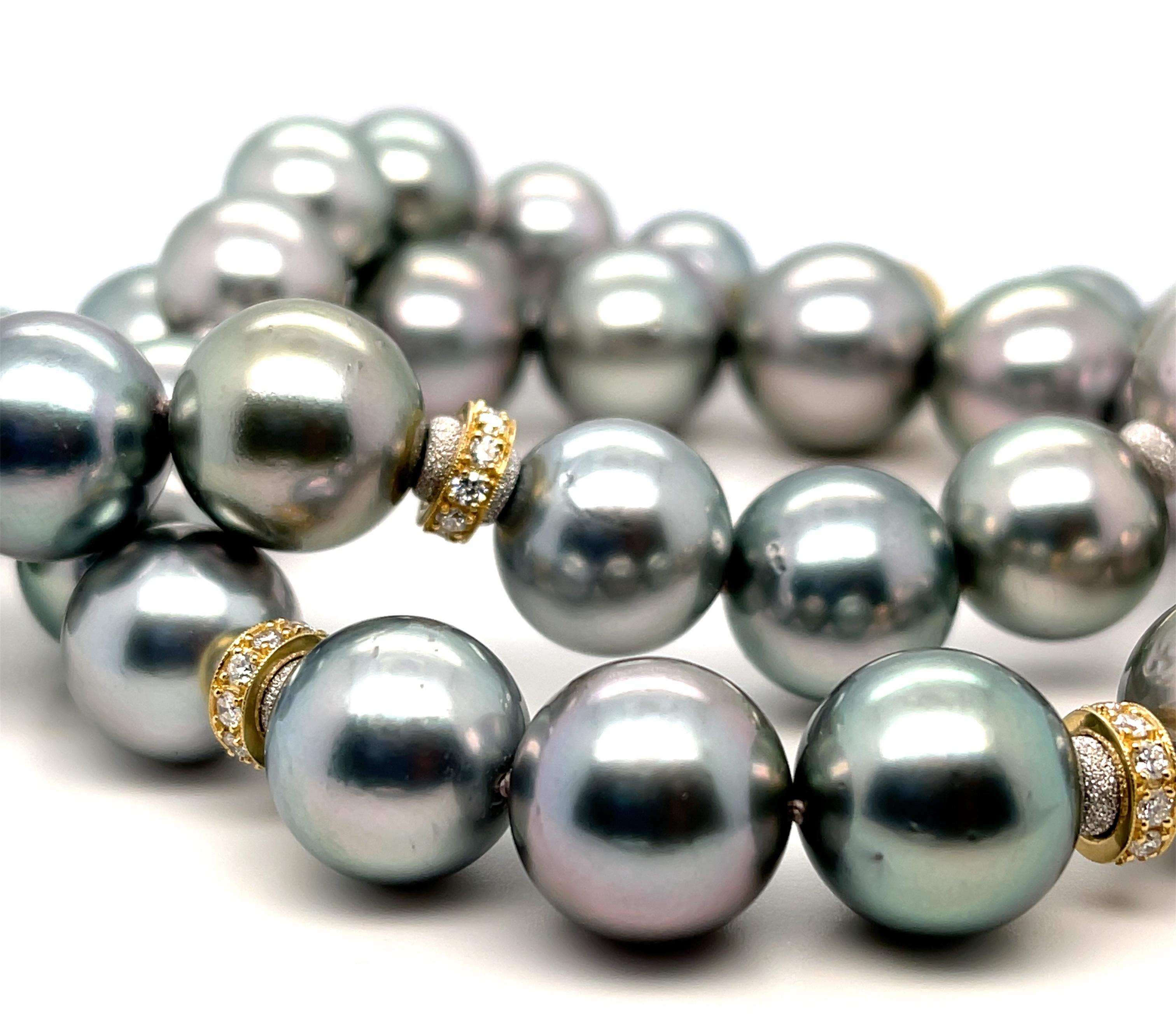 Bead South Sea Pearl Necklace with 18k Yellow Gold and Diamond Rondels, 19 Inches For Sale