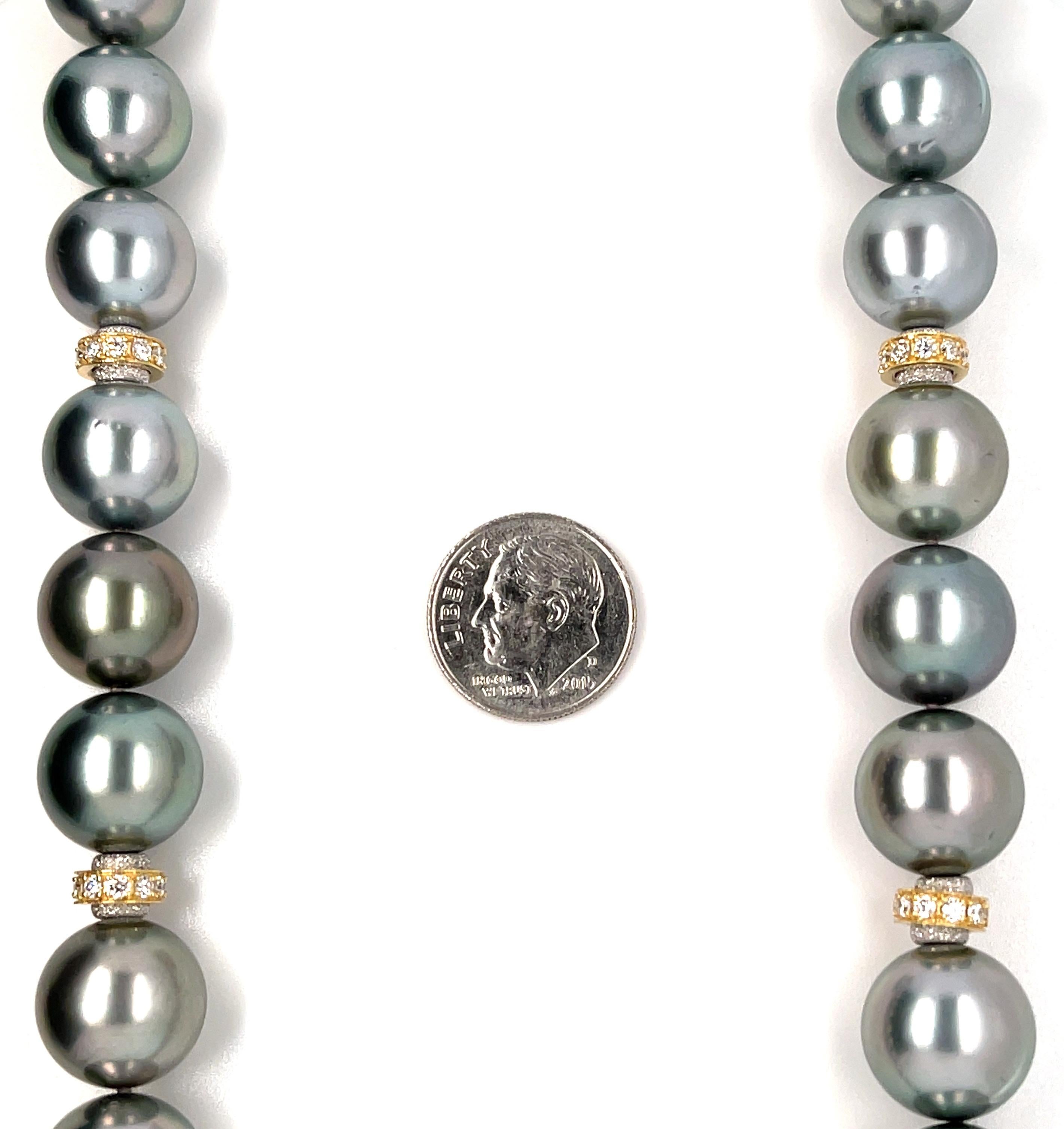 Women's South Sea Pearl Necklace with 18k Yellow Gold and Diamond Rondels, 19 Inches For Sale
