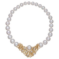 South Sea Pearl Necklace with Hand-Coiled 18 Karat Gold Motif with Diamonds