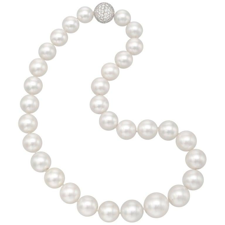 Women's South Sea Pearl Necklace with Pavé Diamond Clasp For Sale