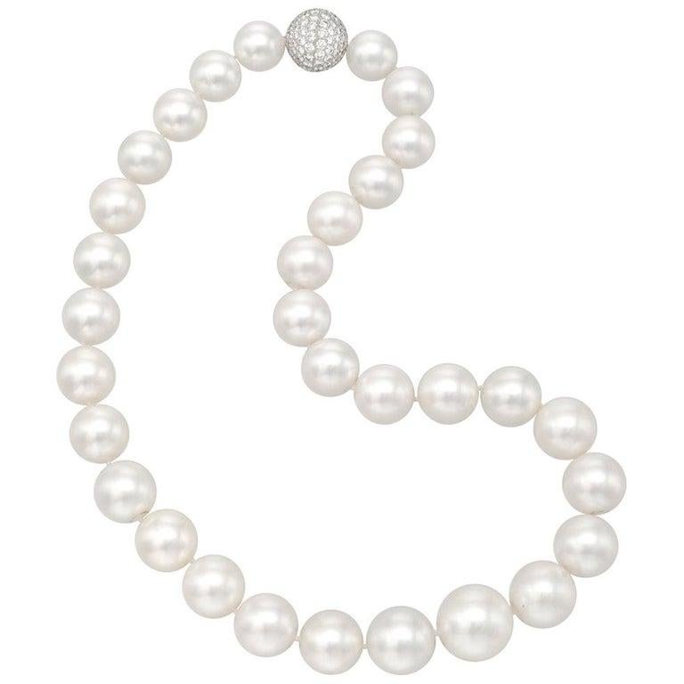 Women's South Sea Pearl Necklace with Pavé Diamond Clasp For Sale