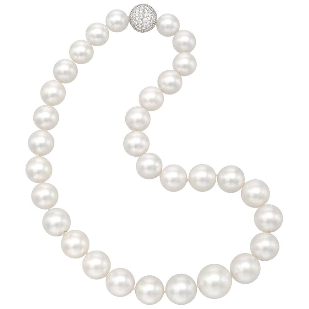 South Sea Pearl Necklace with Pavé Diamond Clasp For Sale