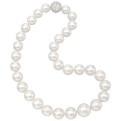 South Sea Pearl Necklace with Pavé Diamond Clasp