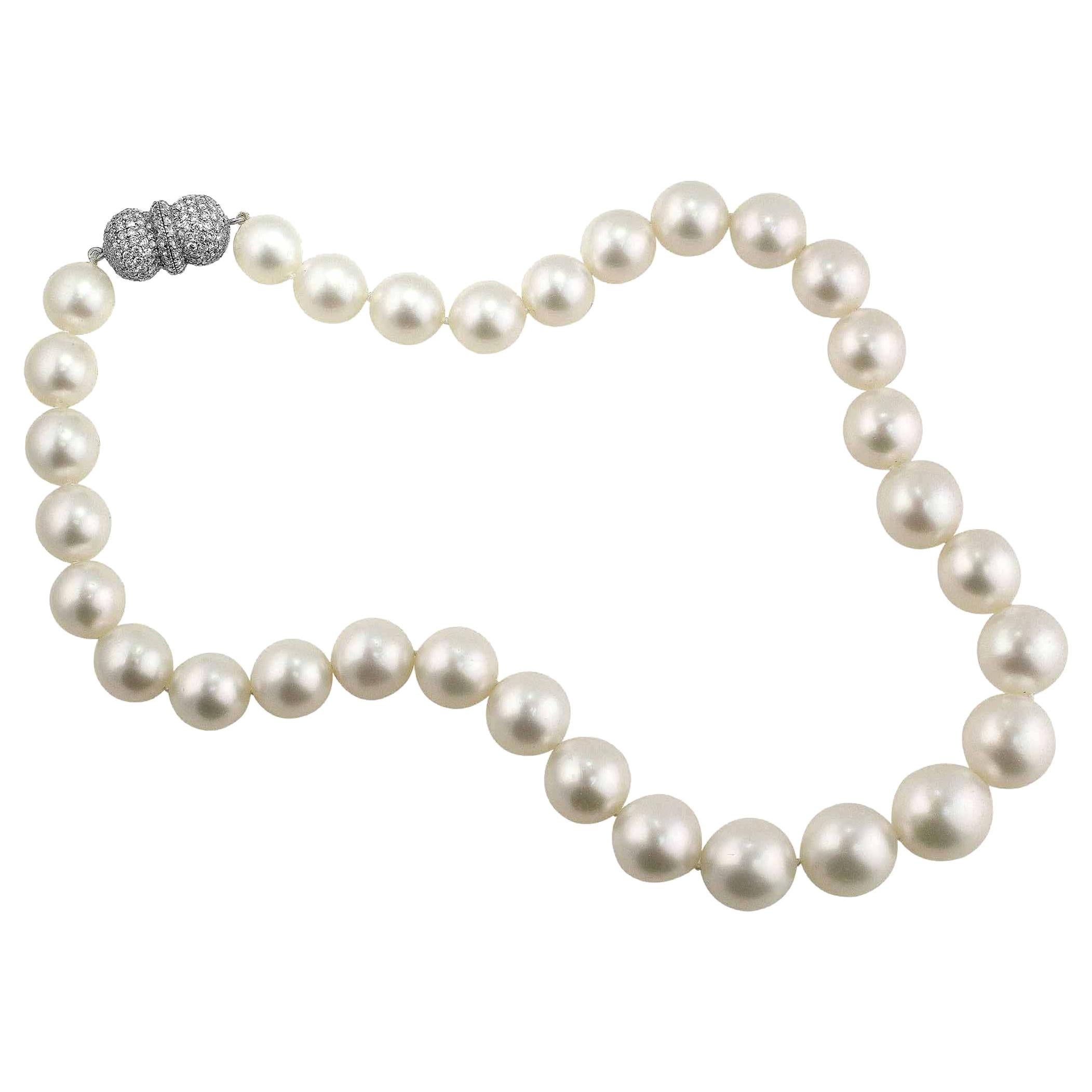 South Sea Pearl Necklace with Pave Diamond Platinum Clasp For Sale