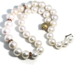 South Sea Pearl Necklace with Ruby Rondelles and 14K Gold Clasp and 18K Findings